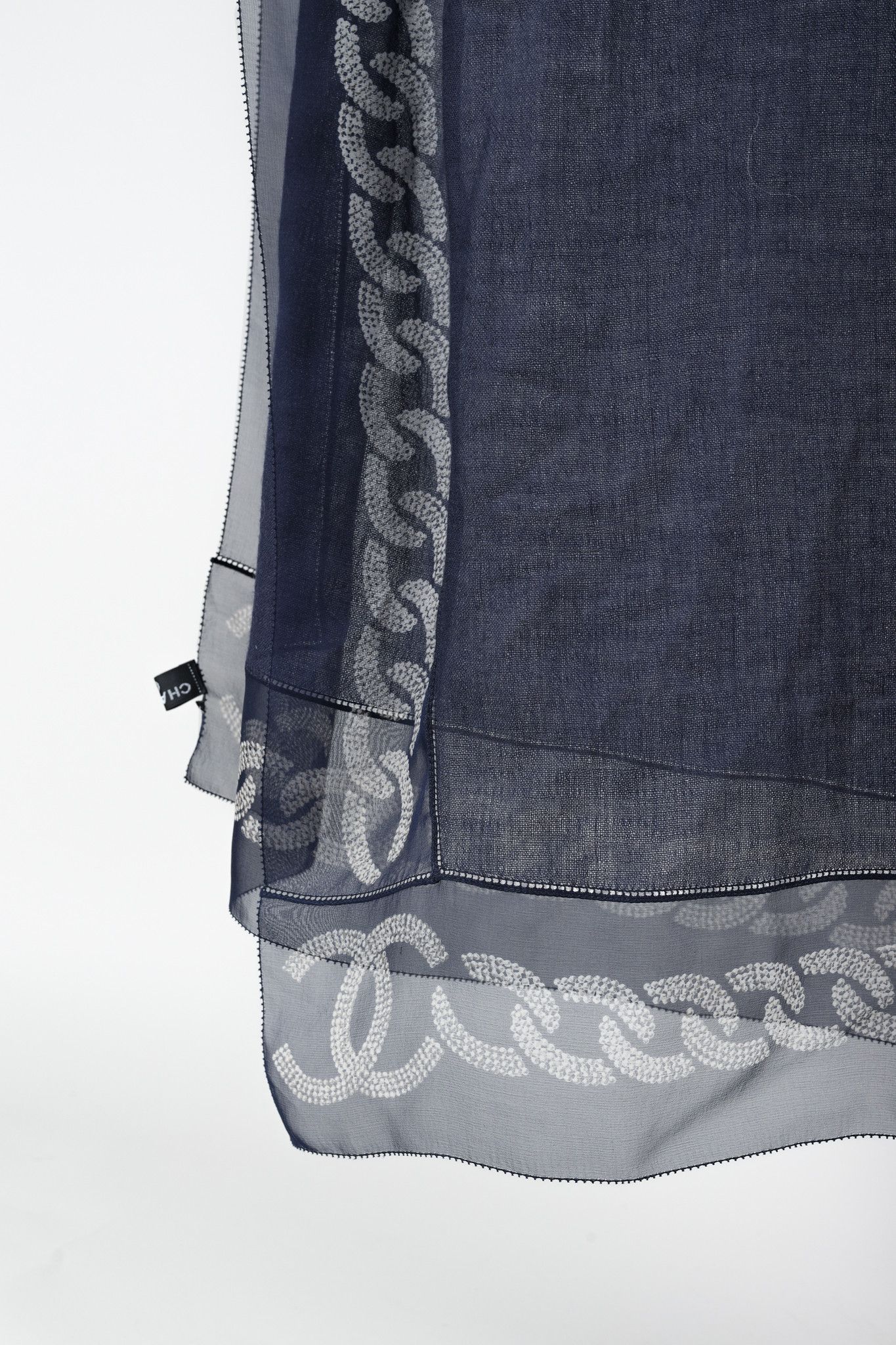 Chanel Chanel Navy Gauze & Chiffon CC Chainlink-Border Scarf Size ONE SIZE - 2 Thumbnail