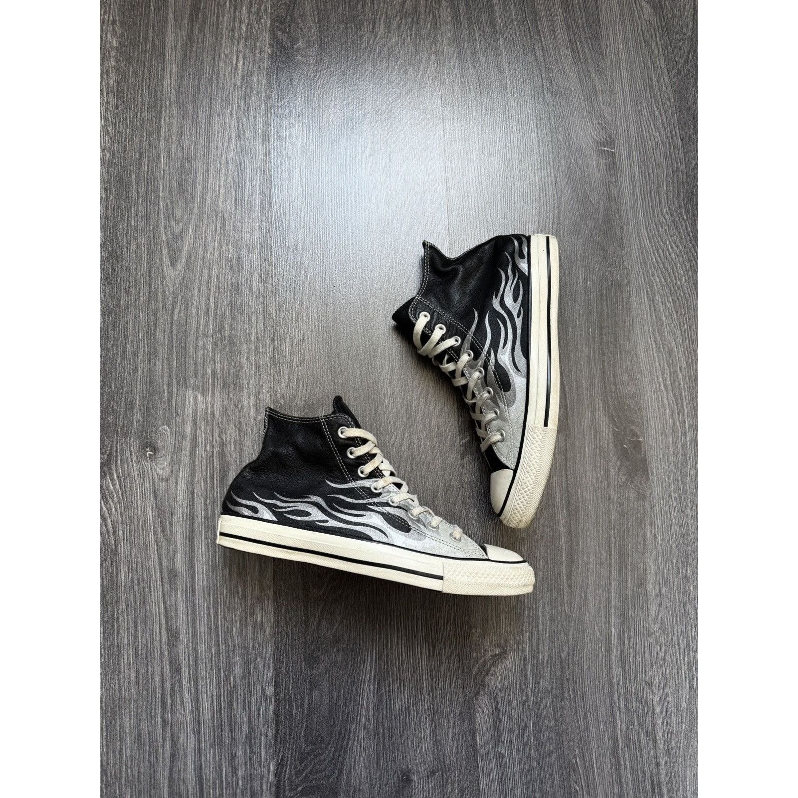 Limited Edition Leather Flame Reflective Converse Shoes in Black, Men's (Size 8)