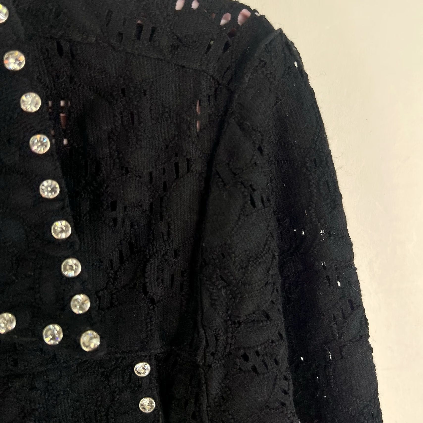 Denime Ethyl Denim Lace Rhinestones Button-Up Jacket Top Womens Size M Black Cropped Size M / US 6-8 / IT 42-44 - 2 Thumbnail