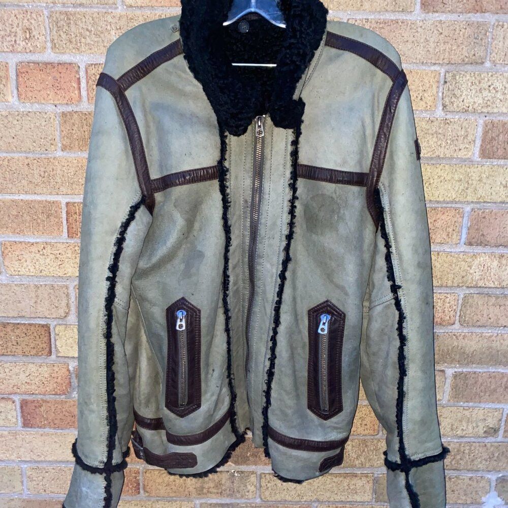 Diesel Diesel LENCANG Shearling Leather Jacket Green Large SheepSk Size US L / EU 52-54 / 3 - 5 Thumbnail