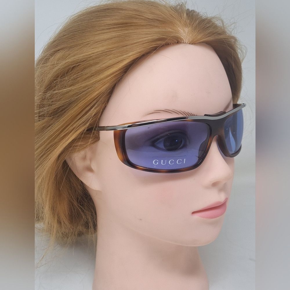 Gucci NWT Gucci Women's Sunglasses Vintage Y2K Wrap Havana Blue G Size ONE SIZE - 3 Thumbnail