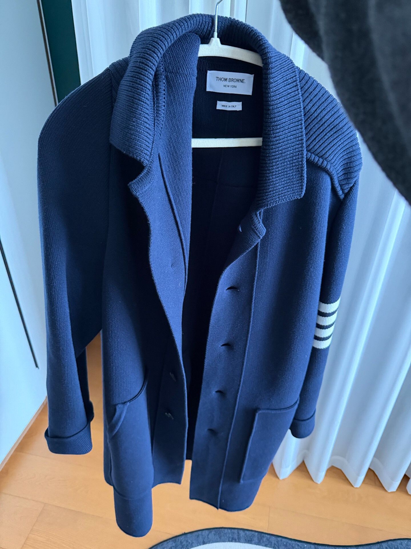 Thom Browne thombrowne men's knit coat in navy blue Size US M / EU 48-50 / 2 - 1 Thumbnail