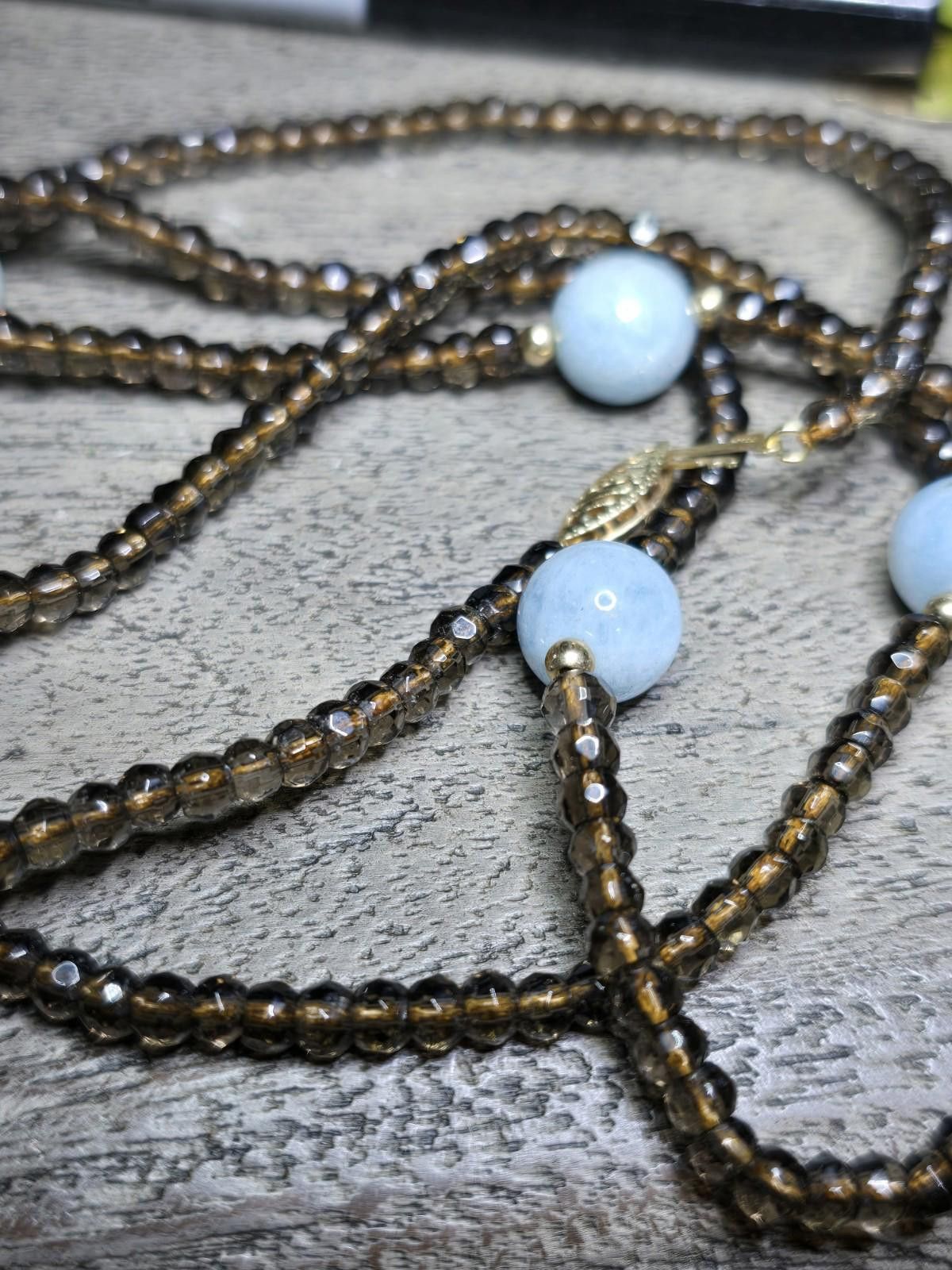 The Unbranded Brand Smoky Quartz Aquamarine Necklace 14k Gold Clasp & Spacers Size ONE SIZE - 9 Thumbnail