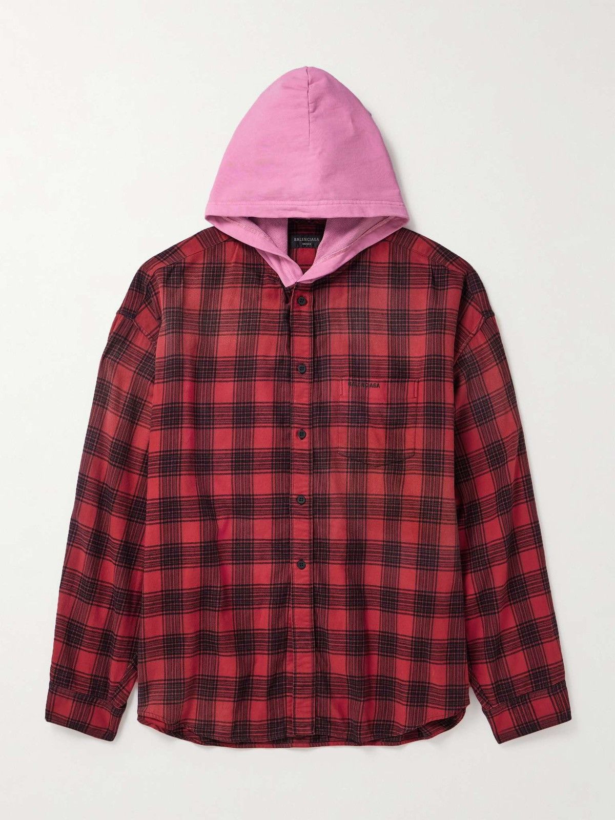 Balenciaga Checked Jersey-Trimmed Cotton-Flannel Hooded Shirt Size US M / EU 48-50 / 2 - 1 Thumbnail