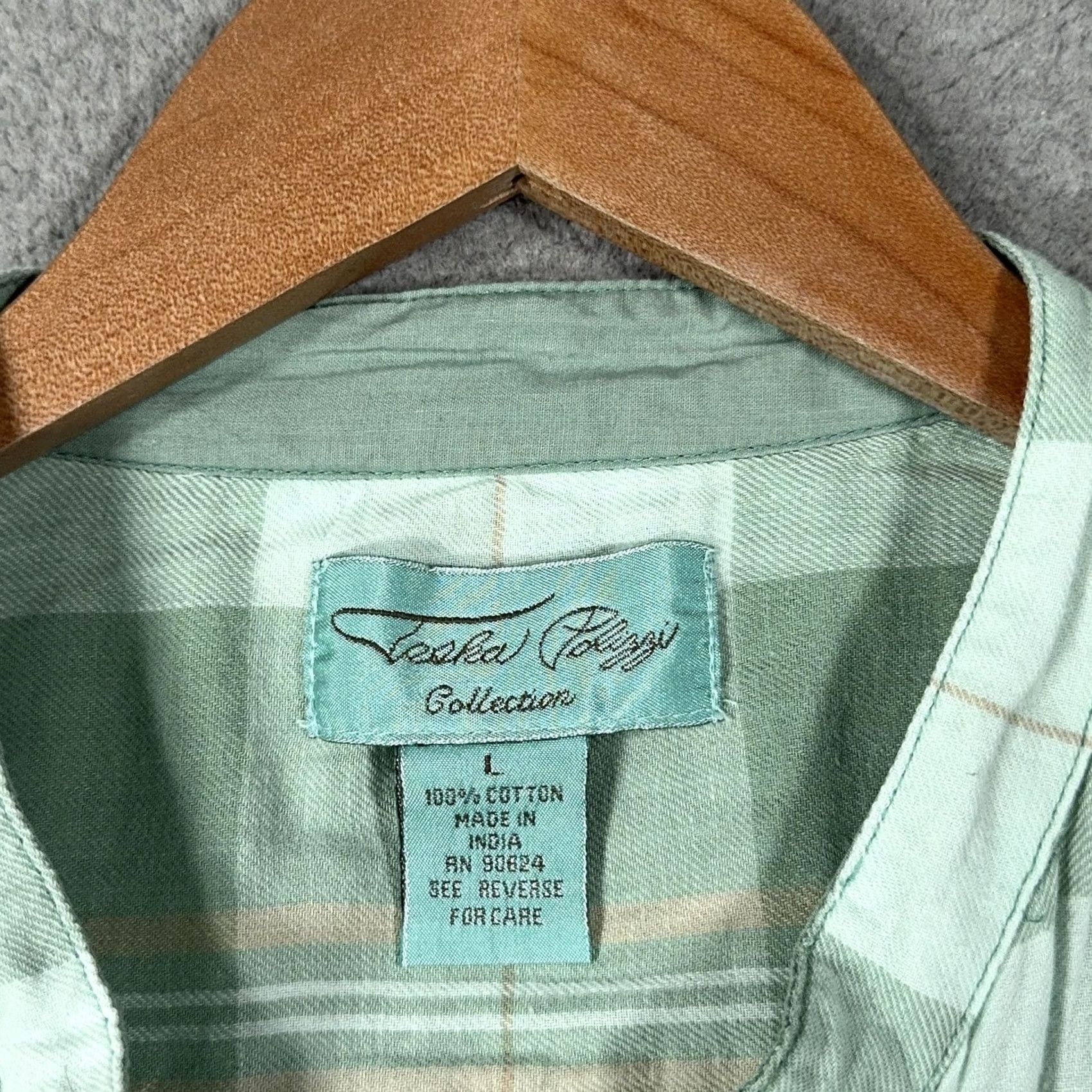 Vintage Tasha Polizzi Collection Pearl Snap Top Womens L Green Plaid Roll Tab Sleeve Western Shirt Size L / US 10 / IT 46 - 2 Thumbnail