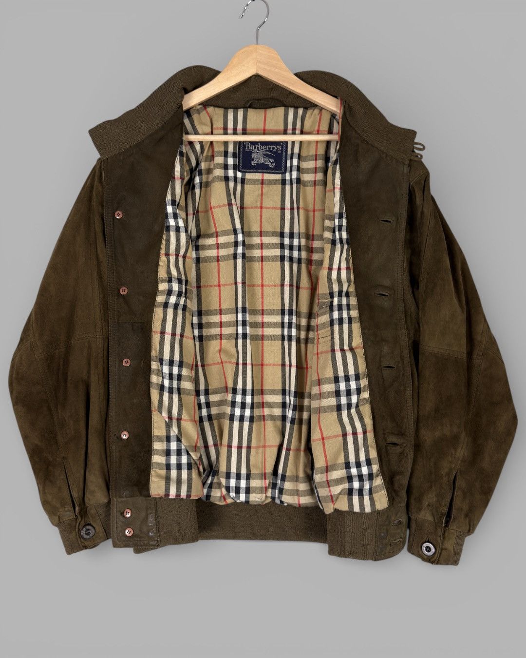 Burberry 80's BURBERRYS Nova Check Lined Suede Leather Bomber Jacket Size US L / EU 52-54 / 3 - 5 Thumbnail