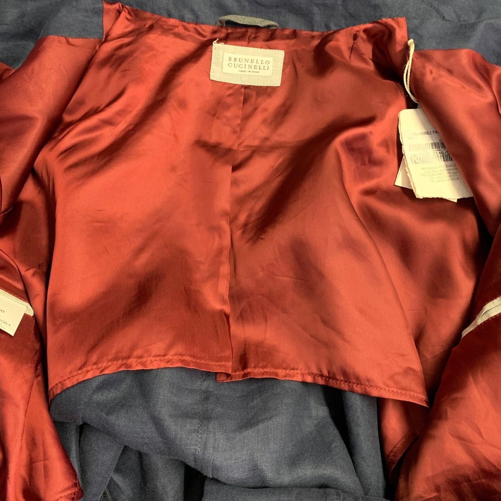 Brunello Cucinelli BRUNELLO CUCINELLI Size 40 Navy Red Twill Linen Snaps Jacket Size US M / EU 48-50 / 2 - 10 Thumbnail
