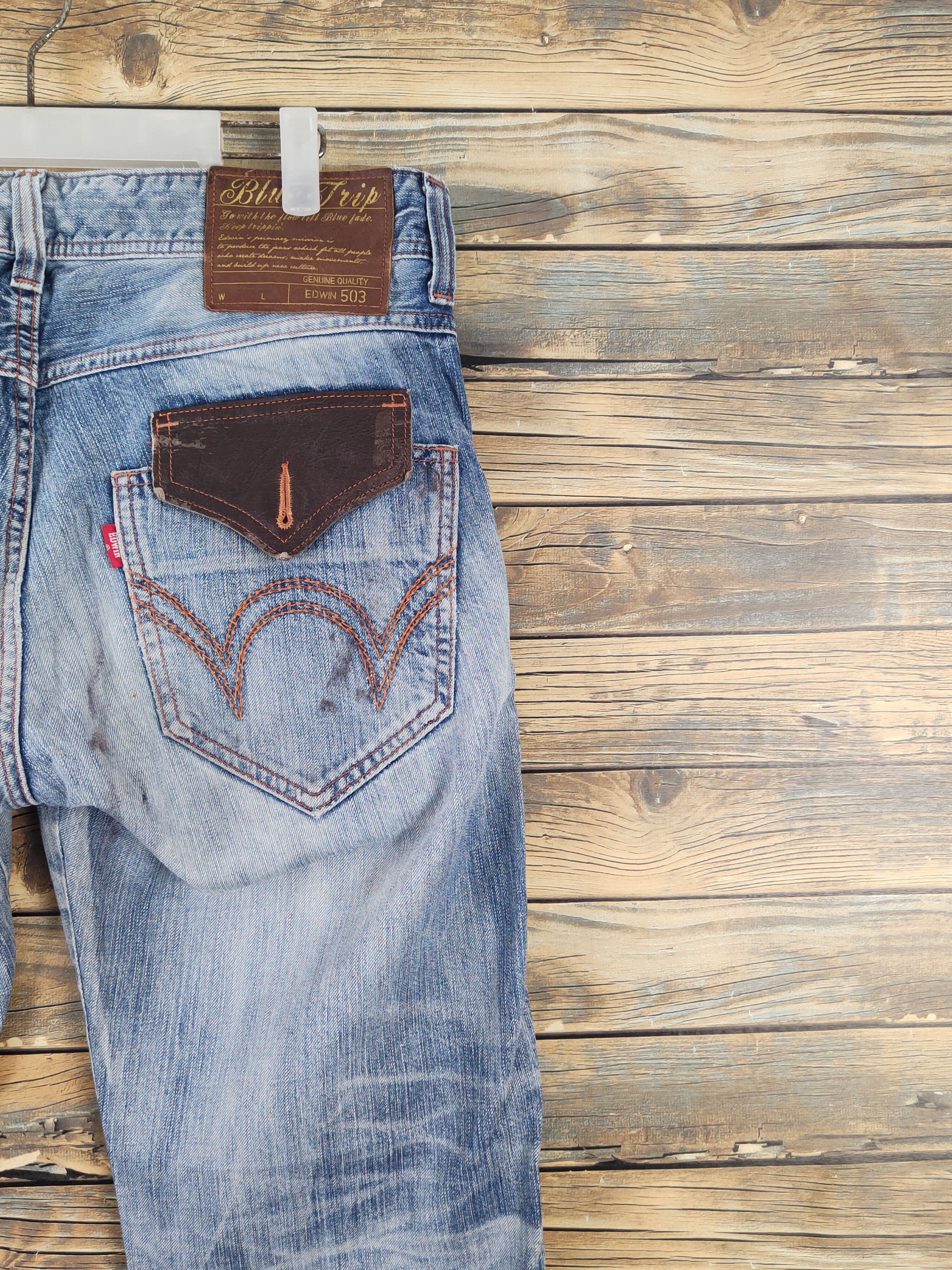 Edwin Edwin 503 Blue Distressed Ripped denim Jeans #W1876 Size US 35 - 11 Thumbnail