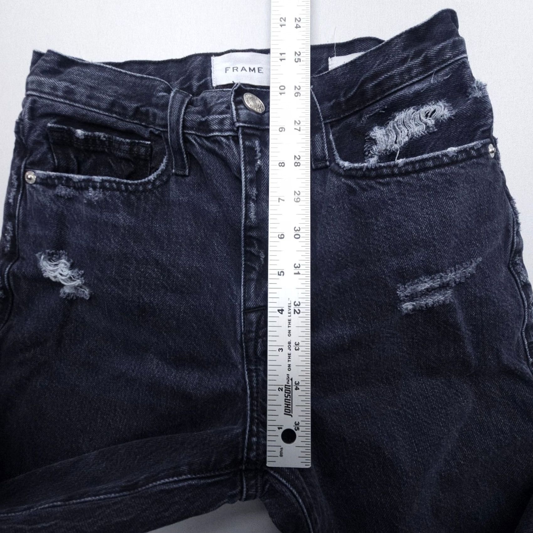 Frame VINTAGE Frame Le Jane Crop High Rise Straight Jeans 24 Black Distressed Relaxed Women's Jeans Distressed Crop 90s City Style Size 42" / US 20 - 7 Thumbnail