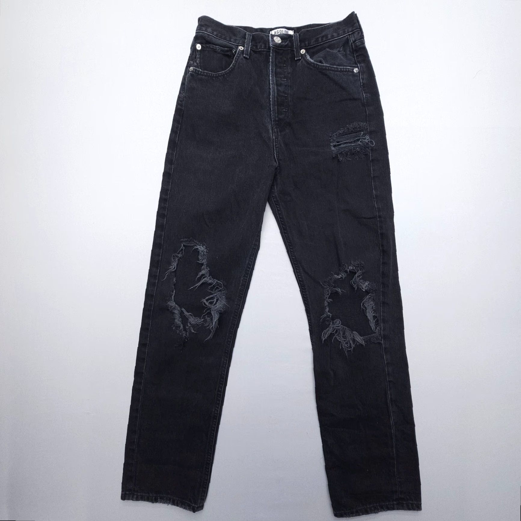 Agolde AGOLDE Jeans 90s Riley Black Distressed High Rise Button Fly Straight Womens Size 24 Size 42" / US 20 - 2 Thumbnail