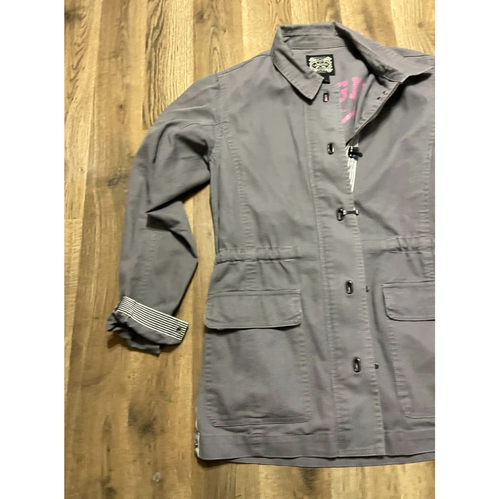 Vintage LakeGirl Jacket Women's Size Small Gray Full Zip Front Pockets Cotton Military Jacket Regular Fit Casual Fall Spring Summer Size S / US 4 / IT 40 - 3 Thumbnail
