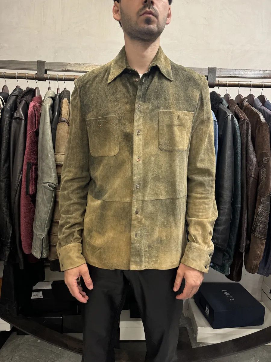 Roberto Cavalli 2000s Roberto Cavalli Green Faded Dust Leather Shirt Size US M / EU 48-50 / 2 - 3 Thumbnail