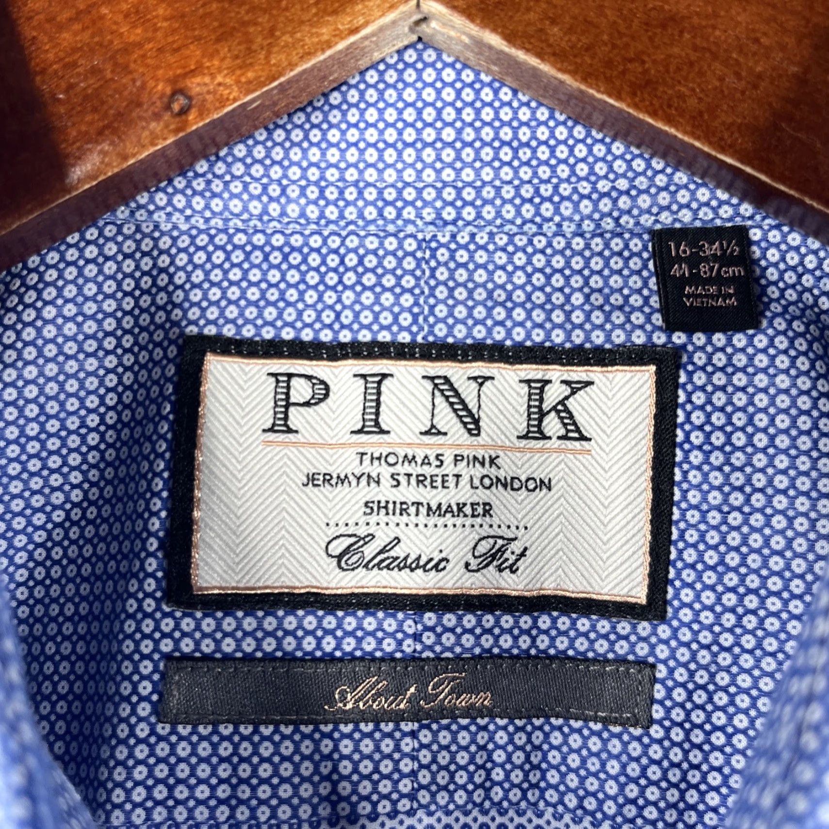 Vintage Thomas Pink About Town Button Up Long Sleeve Shirt Mens 16 Blue Geometric Casual Size US L / EU 52-54 / 3 - 5 Thumbnail