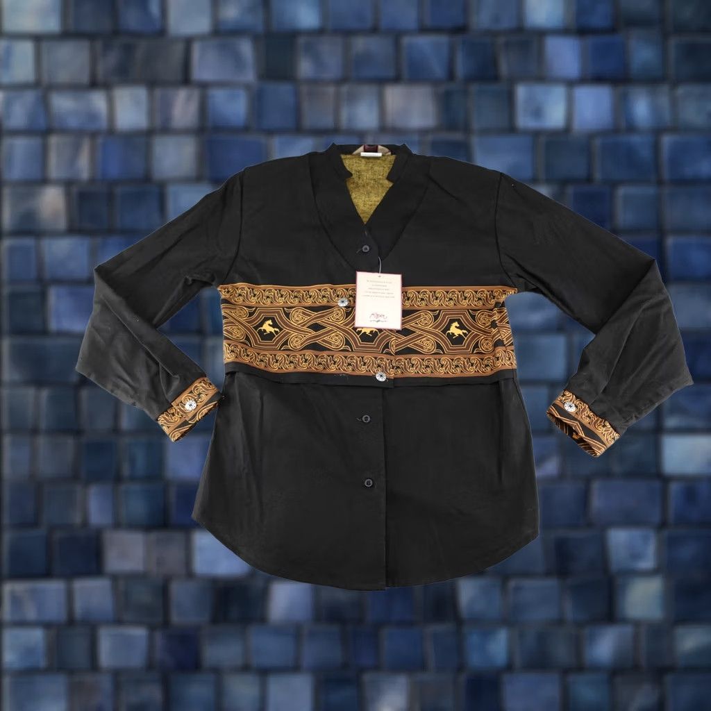 Roper VINTAGE Roper Western Shirt Mens Small Black Gold Print Long Sleeve Cowboy Rodeo USA 90s Size S / US 4 / IT 40 - 1 Thumbnail