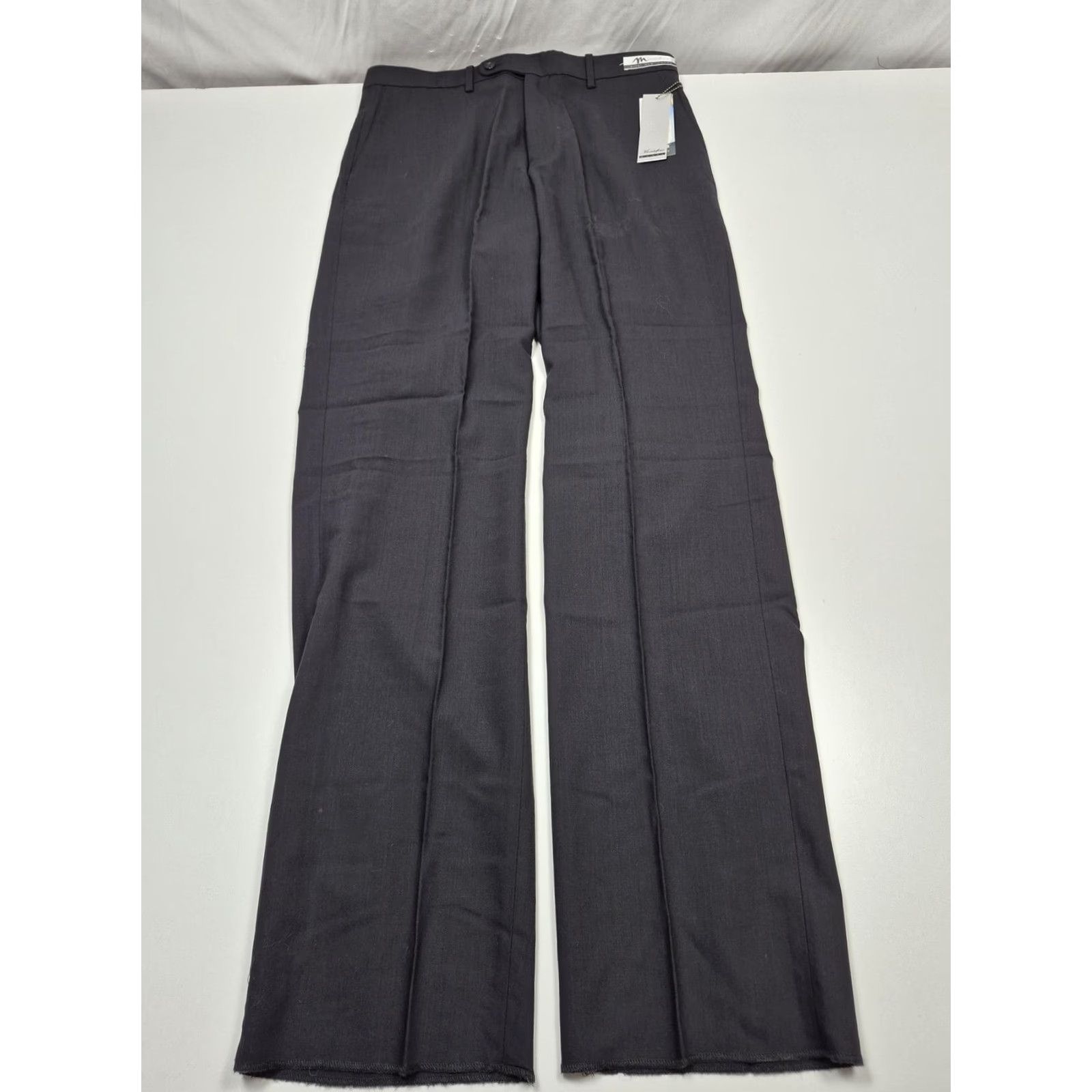 Vintage Montefino Mondo Wool Pants Mens 36 Black Super 120's Flat Front Unhemmed NWT Suit Pants 36W Regular Straight Size 36R - 2 Thumbnail