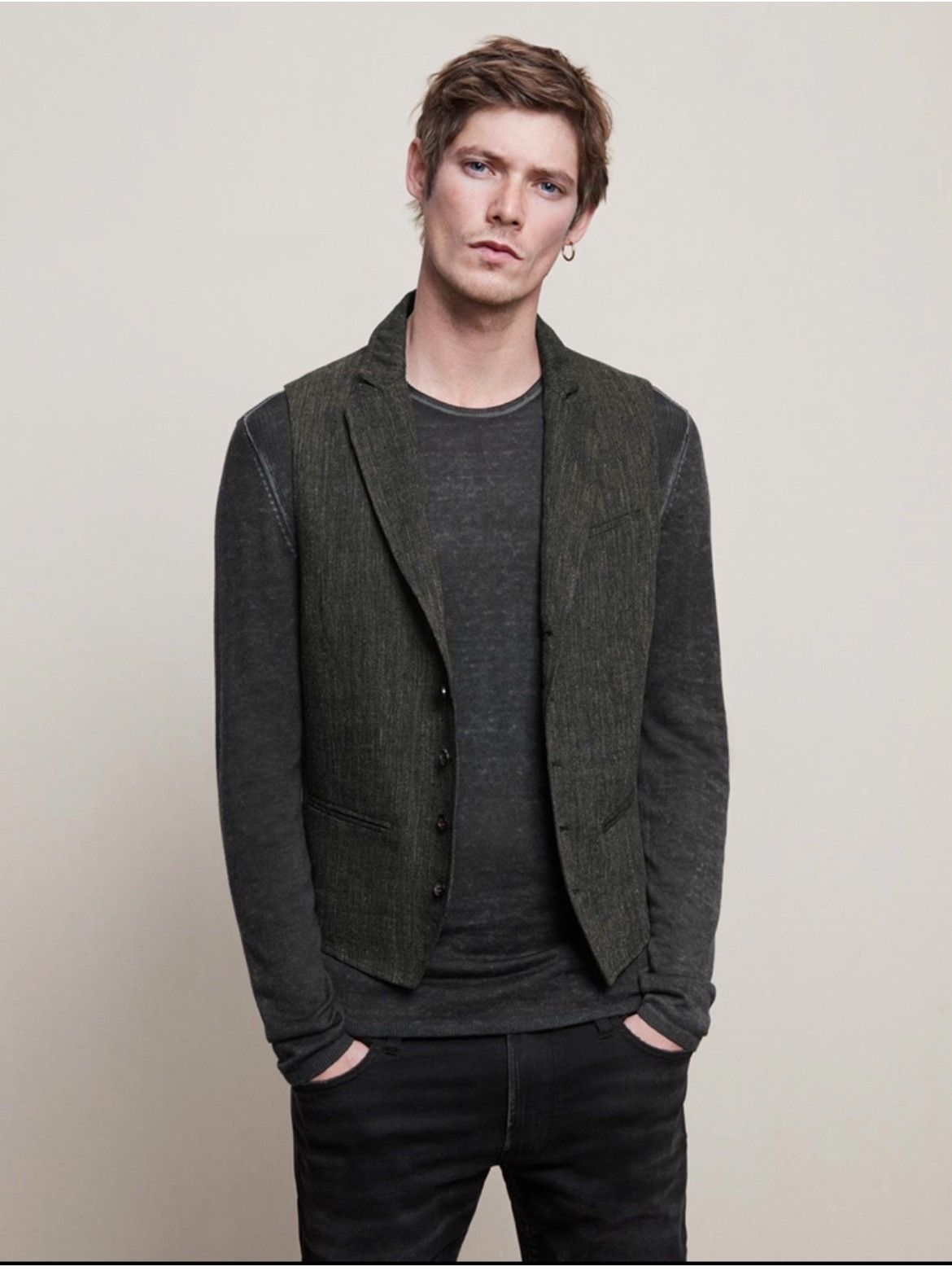 image of John Varvatos Peak Lapel Vest. 48 in Black, Men's (Size Medium)