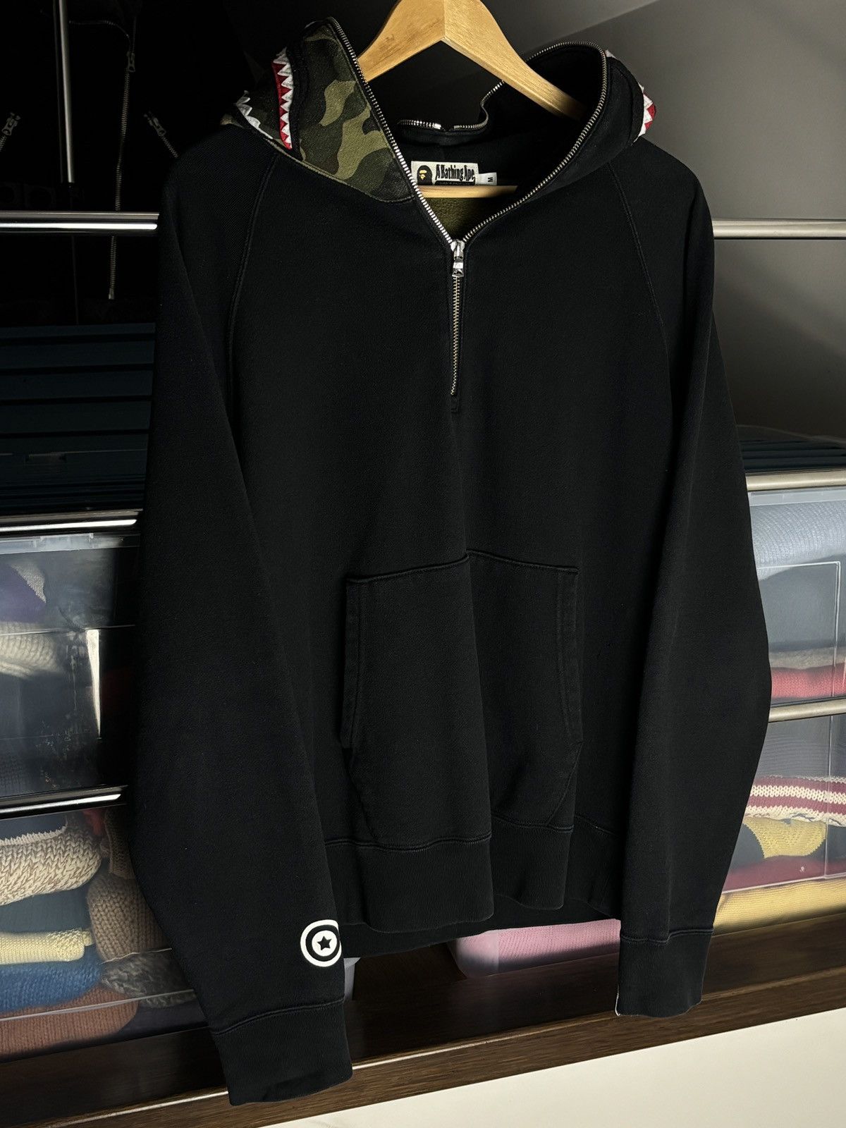 Bape Bape half green camo shark rare hoodie Size US M / EU 48-50 / 2 - 2 Thumbnail