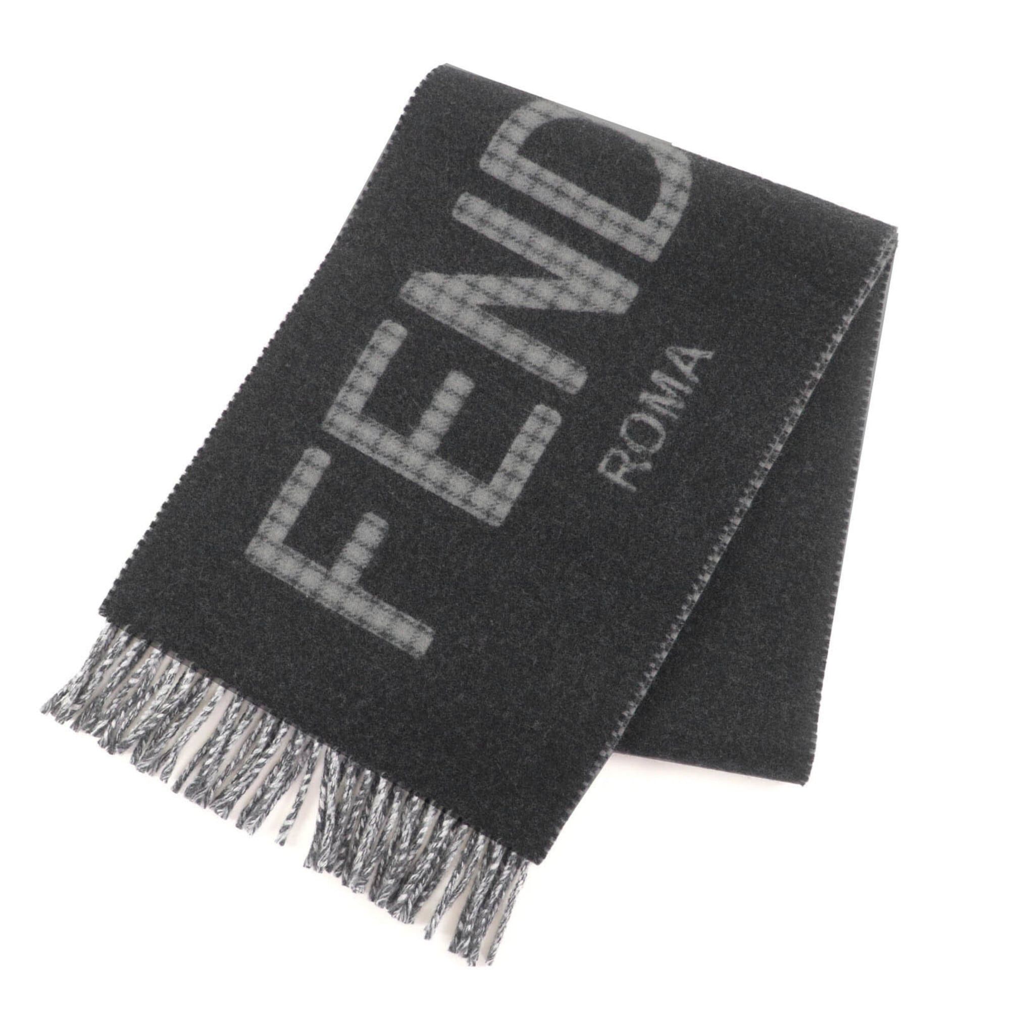 Fendi FENDI FXT334 Wool Cashmere Blend Logo Design Check Pattern Fringe Scarf Charcoal Gray TU Comes with Dust Bag Made in Italy Authentic Women's Size ONE SIZE - 1 Thumbnail