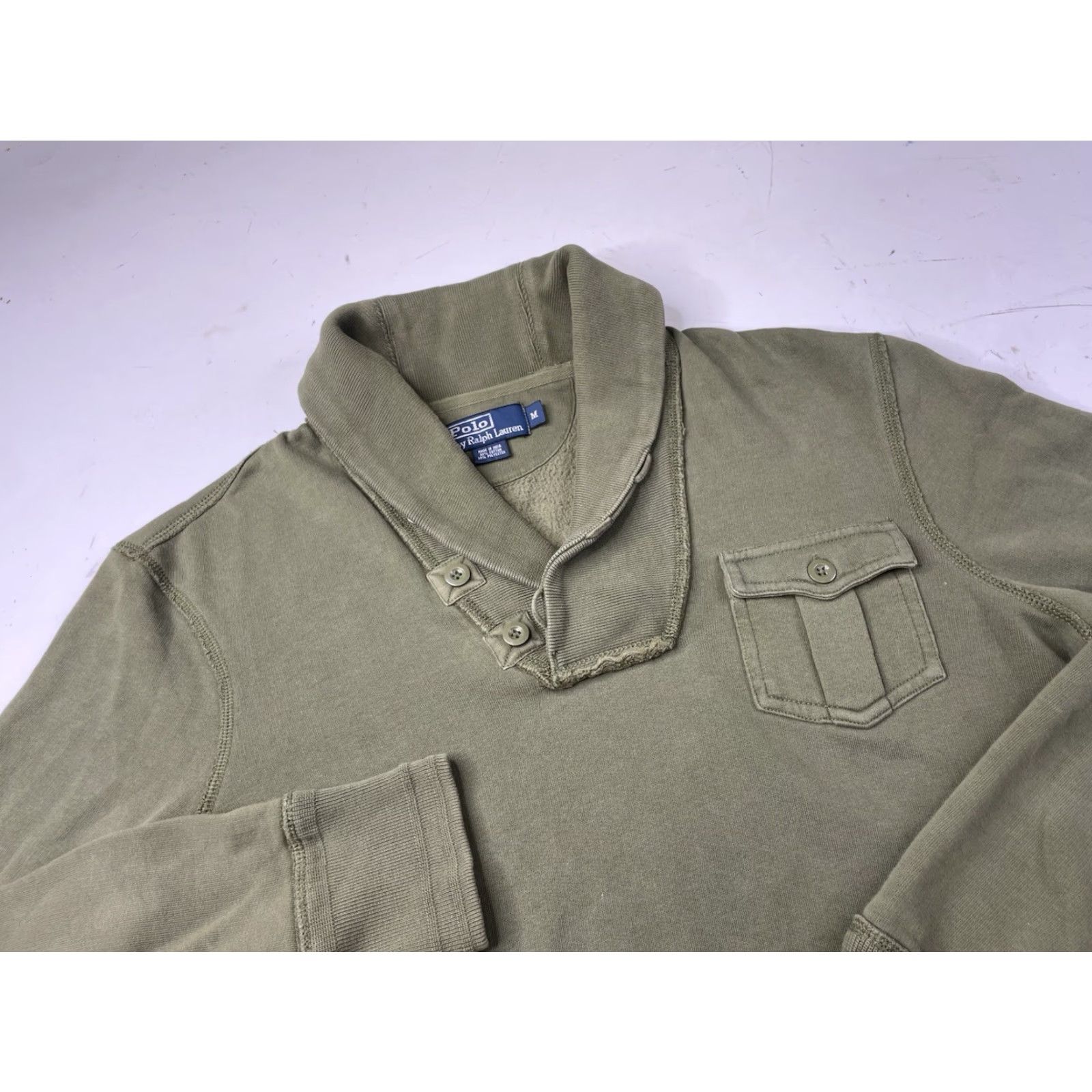 Polo Ralph Lauren VINTAGE POLO RALPH LAUREN MENS SHAWL SWEATER GREEN MILITARY ARMY COTTON FATIGUE MEDIUM Size US M / EU 48-50 / 2 - 4 Thumbnail