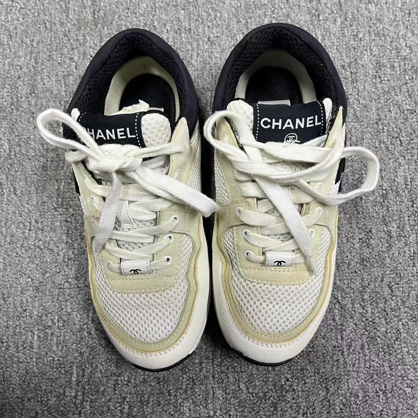 Chanel Chanel Ivory Black White Panda Low-Top Trainers 35 Size US 4 / IT 34 - 3 Thumbnail