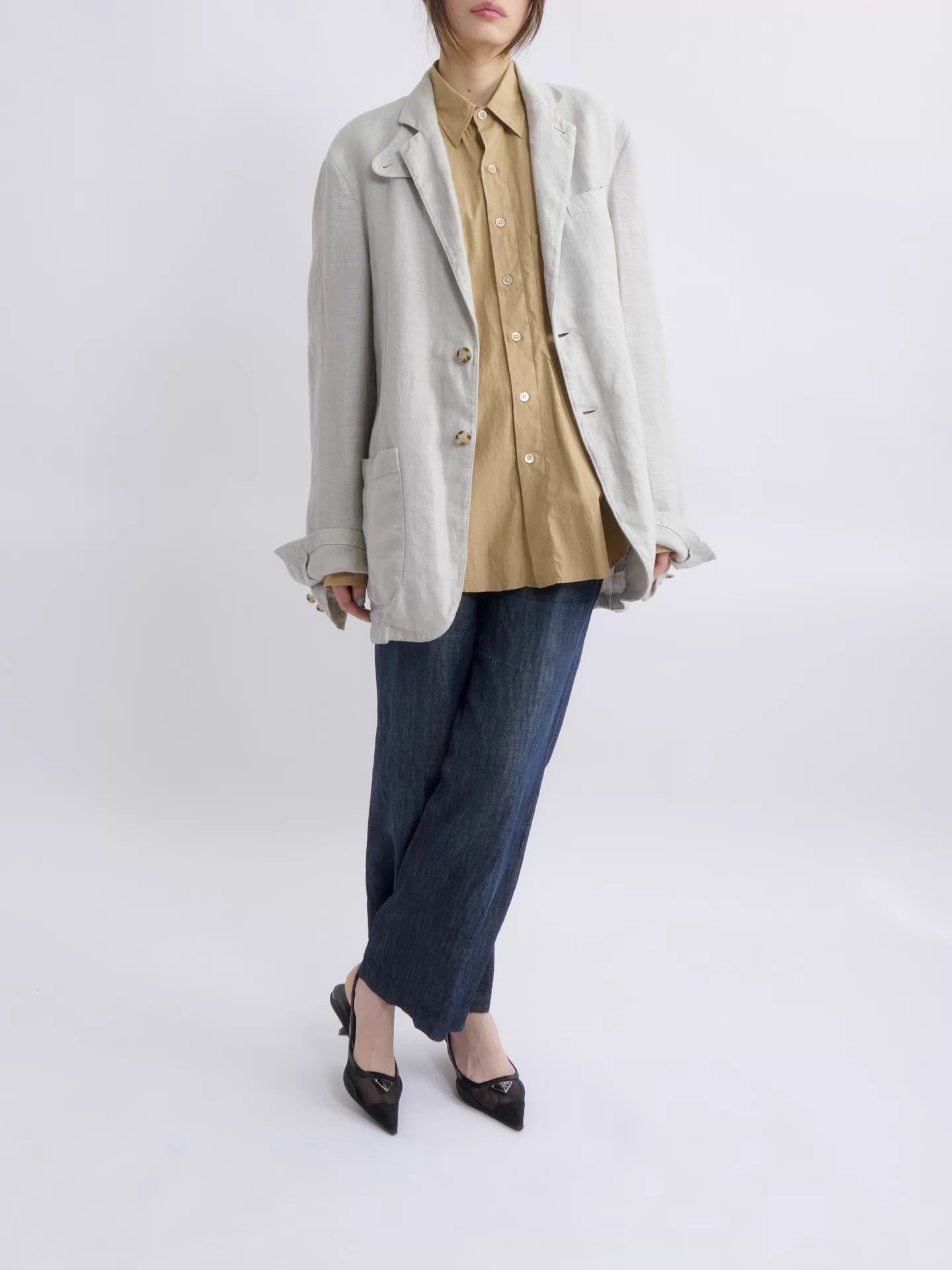 Prada PRADA 2000s Rare Convertible Collar Linen Beige Blazer 46 Size 46R - 1 Thumbnail