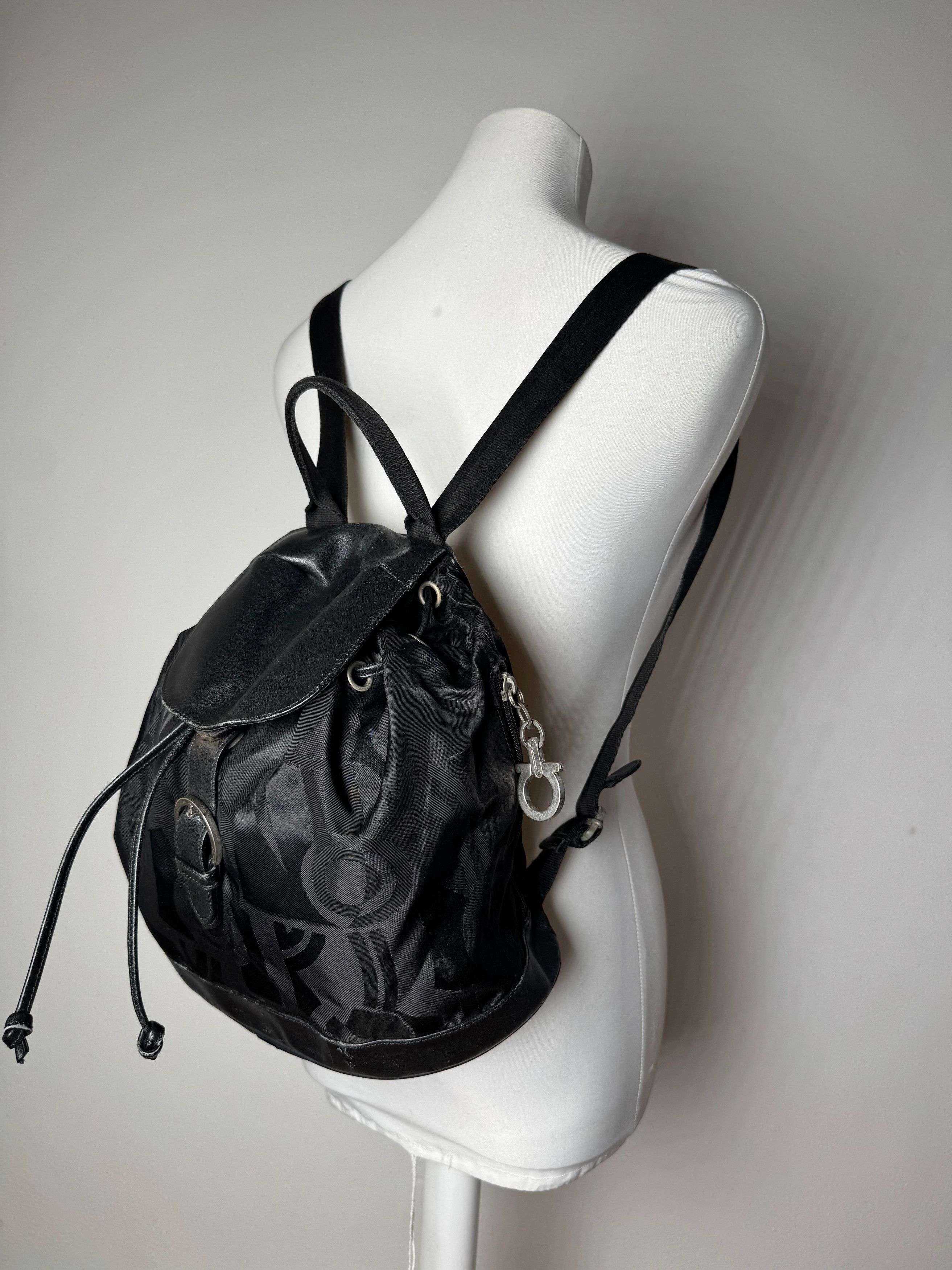 Salvatore Ferragamo Vintage Monogram Canvas Leather Backpack Black Size ONE SIZE - 1 Thumbnail