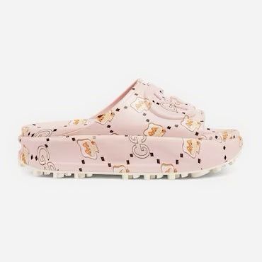 image of Gucci GG Animal Print Rubber Slide Sandals Size 35 in Pink, Women's