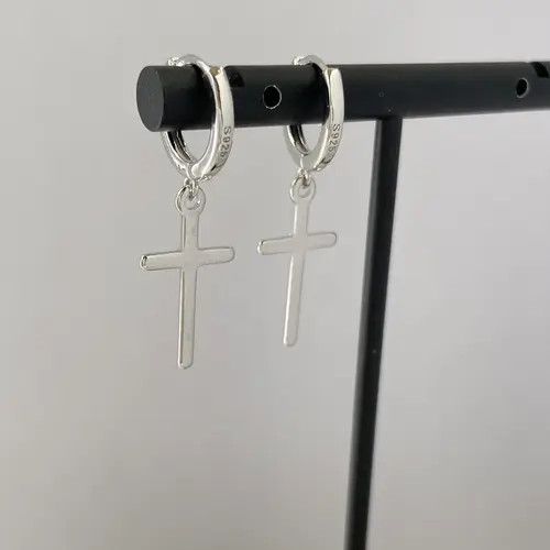 Designer × Sterling Silver 925 Silver Plated Cross Dangle Drop Earrings for Men Women, Size ONE SIZE - 4 Thumbnail
