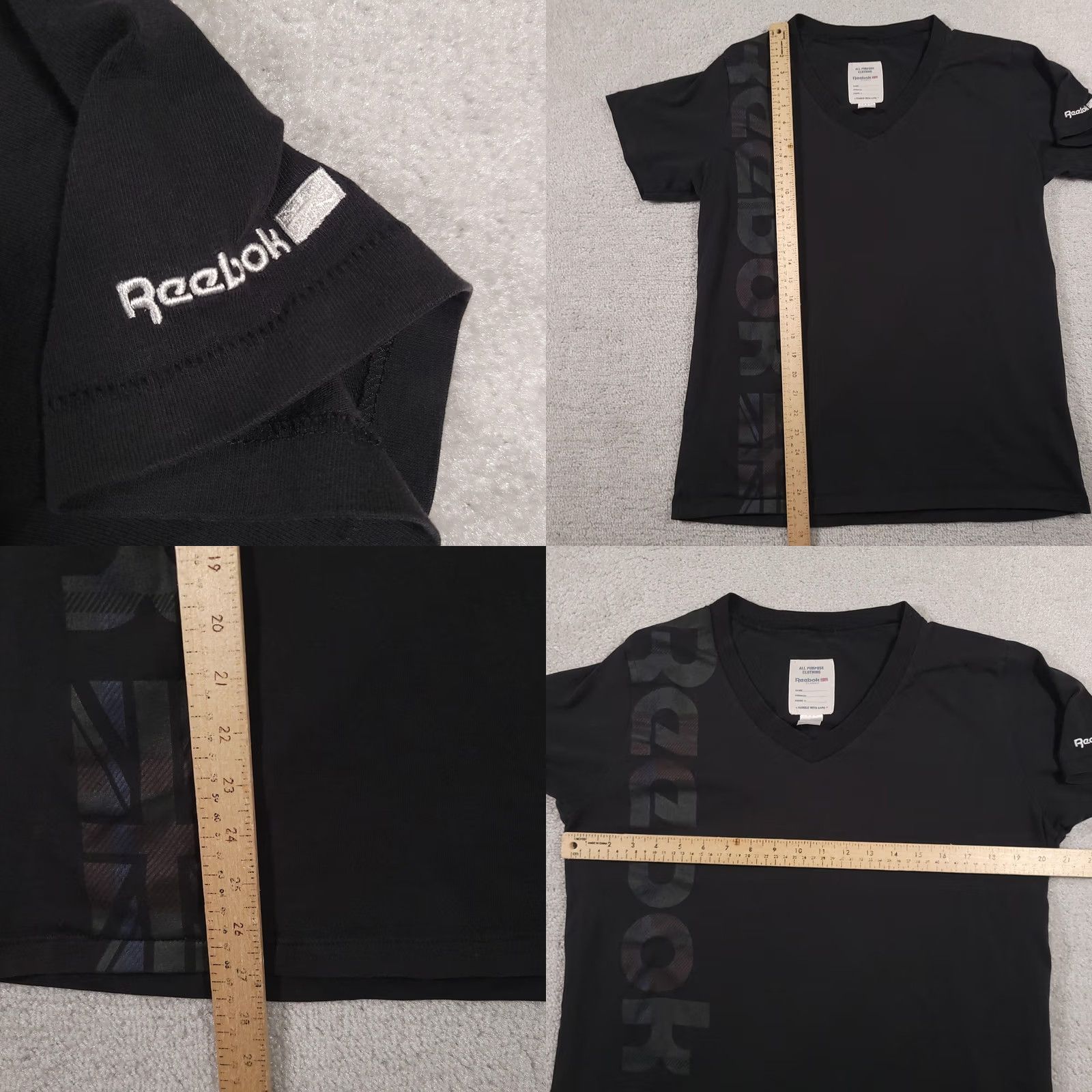 Reebok VINTAGE Reebok Shirt Mens Large Black Classic V Neck Logo Spell Out Tee Athletic UK Flag Size US L / EU 52-54 / 3 - 8 Thumbnail