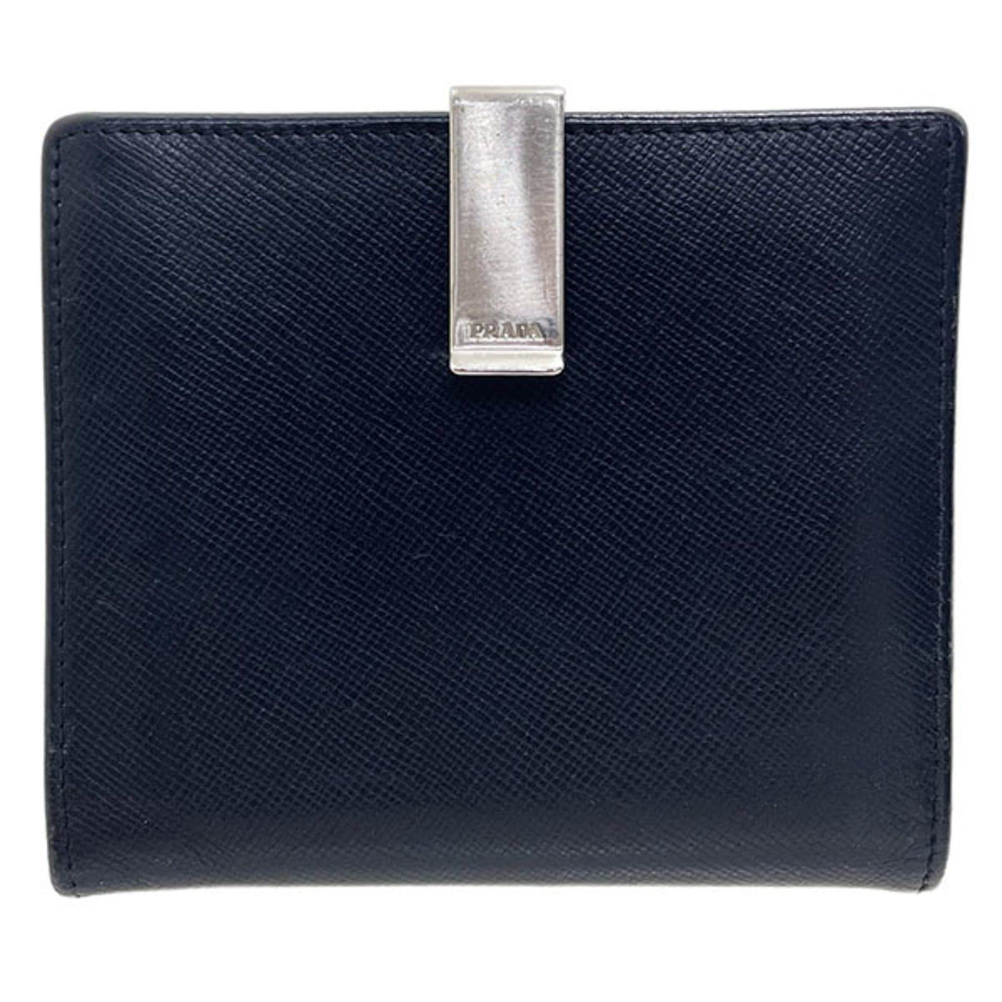 Prada Prada Wallet Clip Double Saffiano Leather Black PRADA Bi-fold NERO TT-17046 Size ONE SIZE - 1 Thumbnail