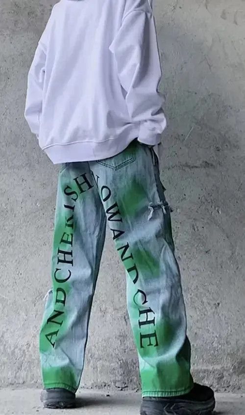 Japanese Brand × Vintage Graffiti print denim jeans streetwear Size US 34 / EU 50 - 1 Thumbnail