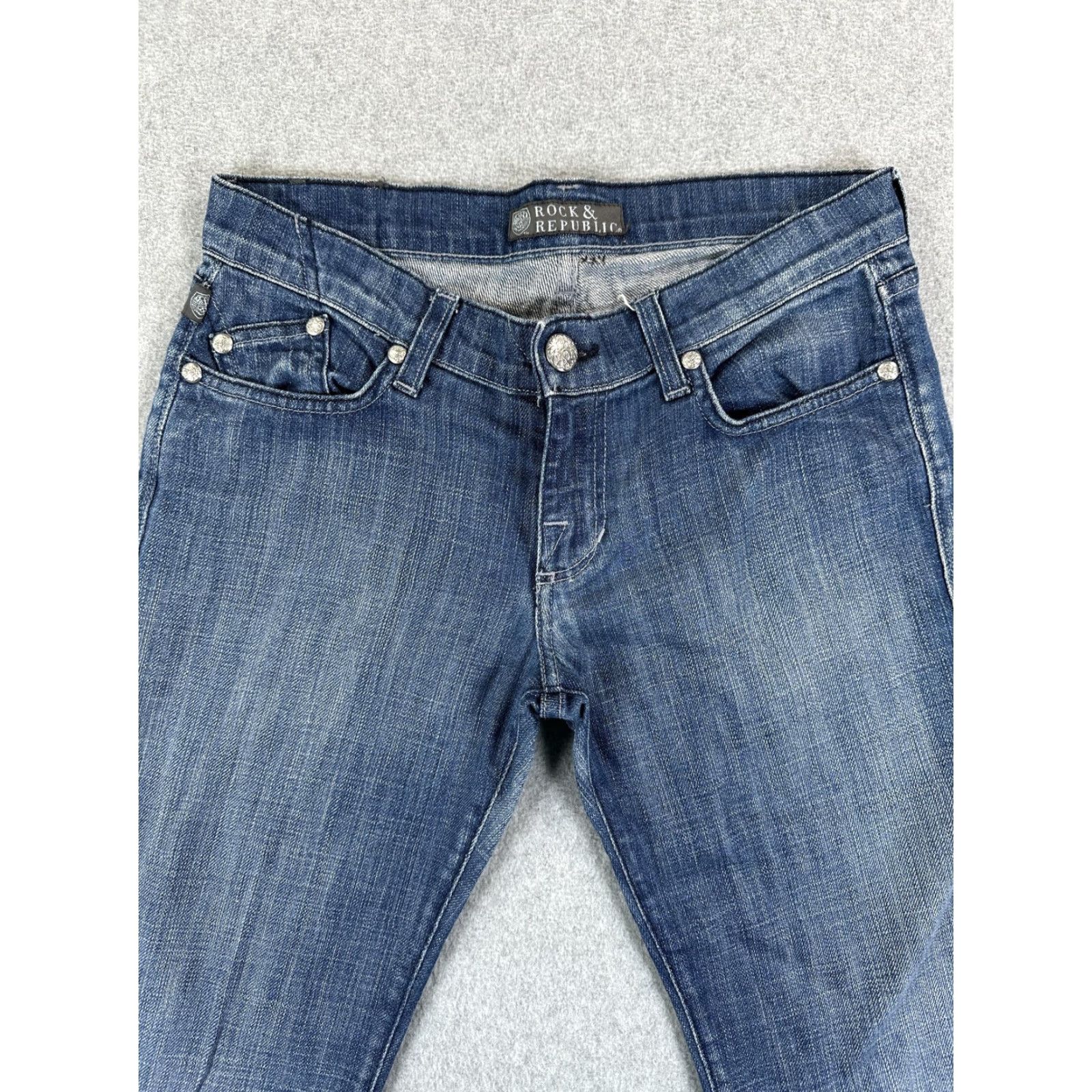 Vintage Rock & Republic Jeans Womens 27 Blue Bootcut Rhinestone Denim Medium Wash Size 27" / US 4 / IT 40 - 3 Thumbnail
