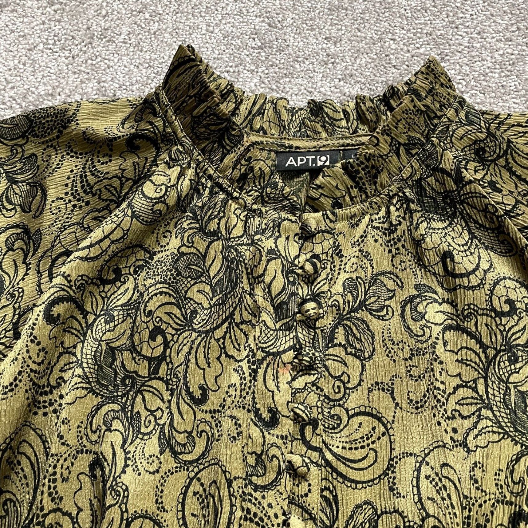 Apt. 9 VINTAGE Apt. 9 Floral Tie-Wront Belted Shirt Dress Midi Cap Sleeve Black Gold Women's Large Shirt Dress 90s Mens? Size L / US 10 / IT 46 - 7 Thumbnail