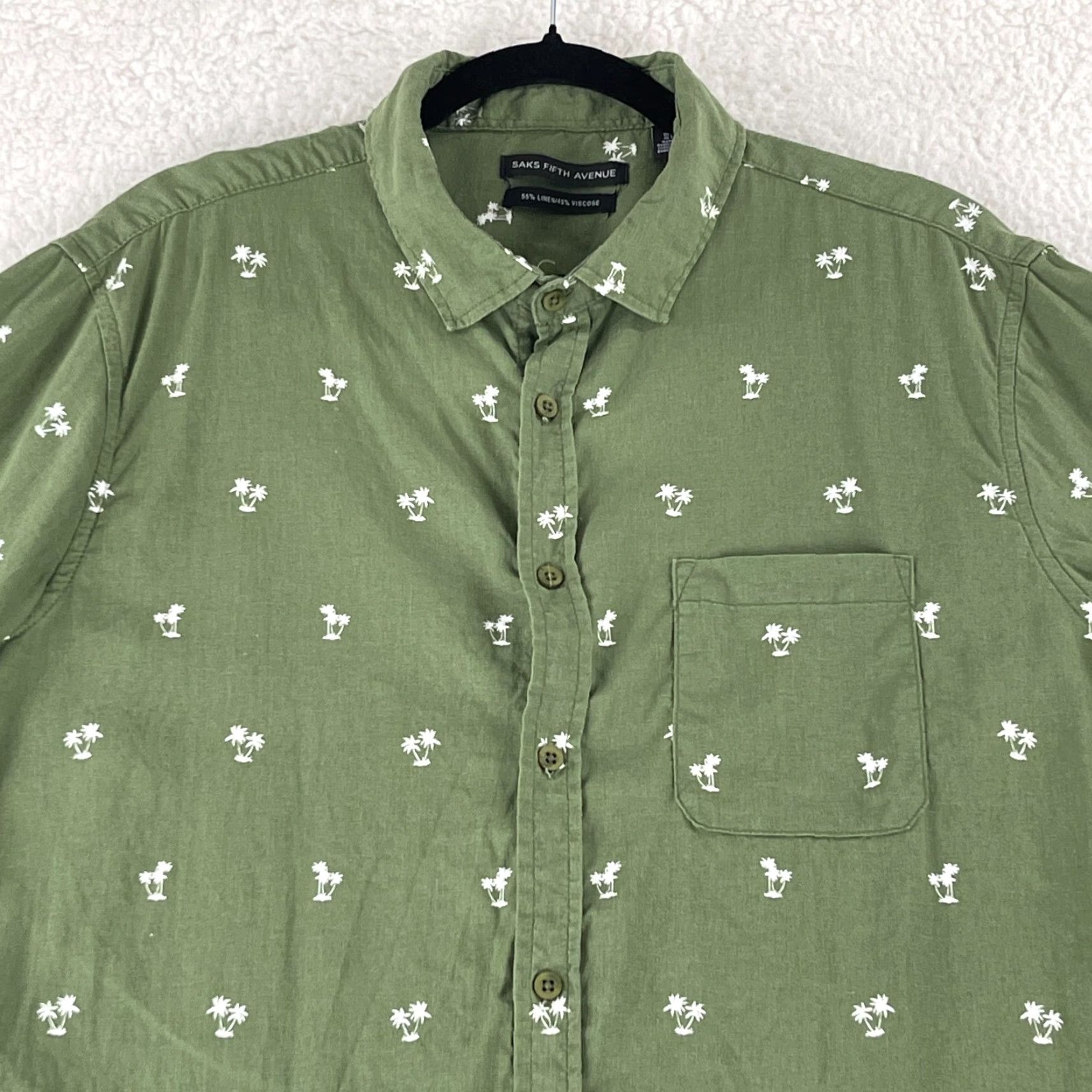 Saks Fifth Avenue Saks Fifth Avenue Button-Up Shirt Mens XL Green Palm Print Linen Blend Size US XL / EU 56 / 4 - 2 Thumbnail