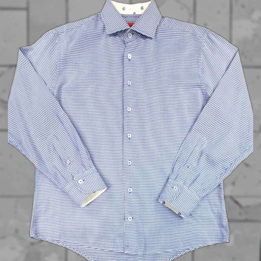 George Georg Roth Los Angeles Long Sleeve Button Up Shirt Houndstooth Mens L Blue White Multicolor Button-Up Shirt L Mens Size US L / EU 52-54 / 3 - 1 Thumbnail