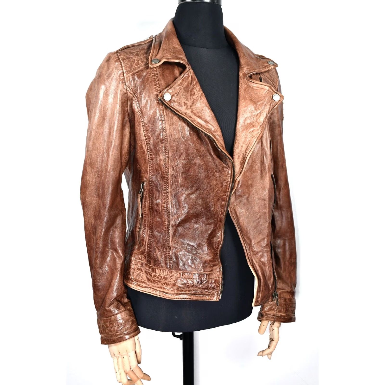 Vintage Freaky Nation Leather Brown Biker Jacket Women's M Jacket Size M / US 6-8 / IT 42-44 - 4 Thumbnail