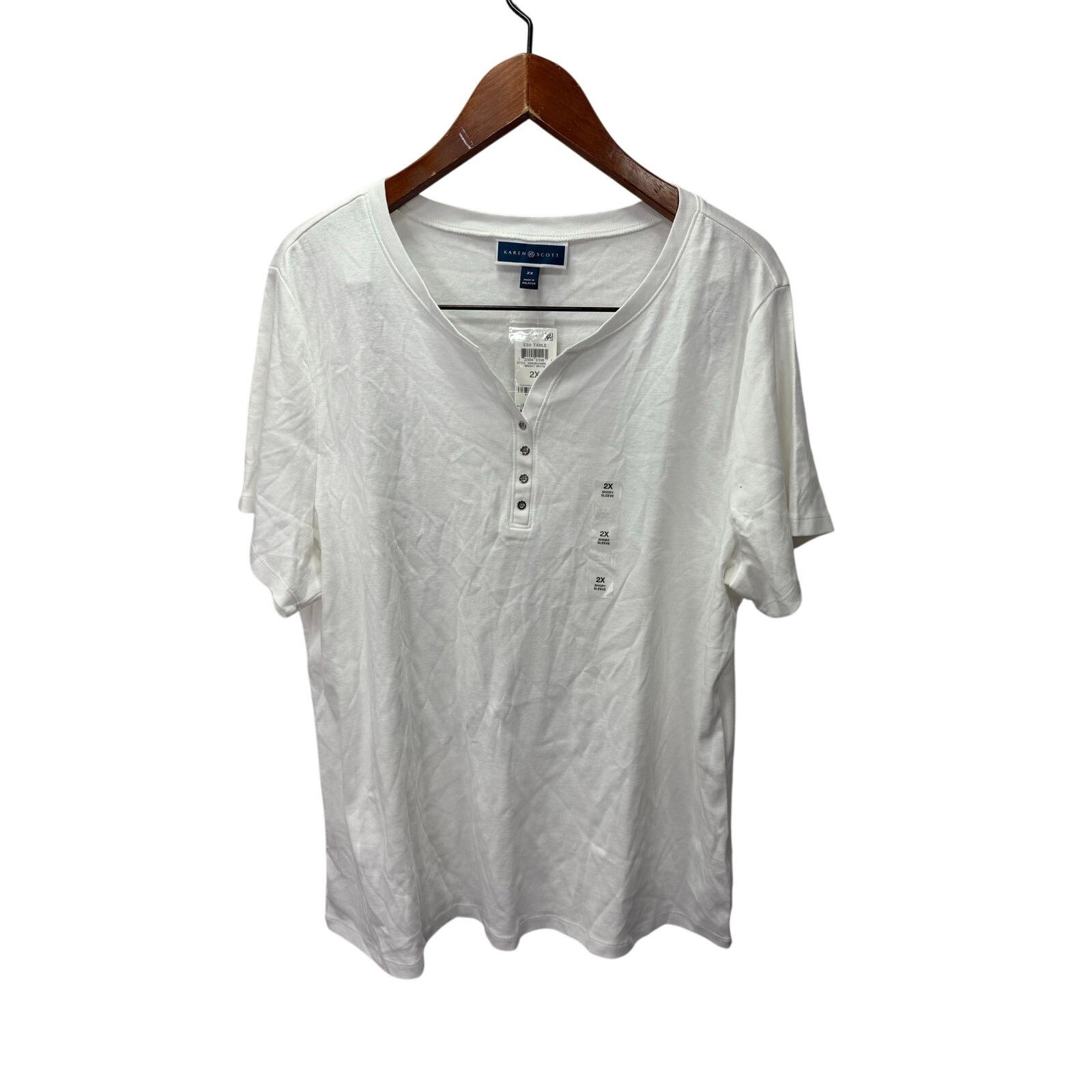 Macys Karen Scott Plus Shirt Blouse 2X Cotton Stretch NEW # G720 Size XXL / US 16-18 / IT 52-54 - 2 Thumbnail