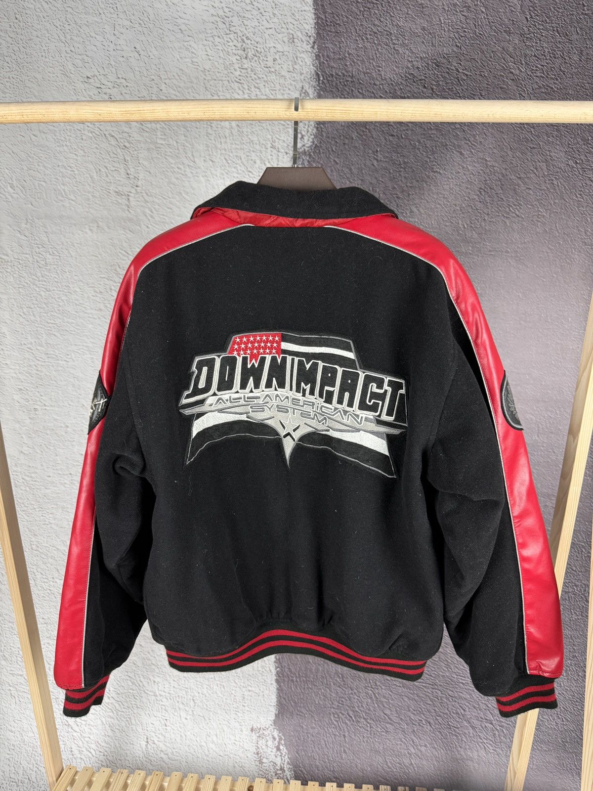 Vintage Down Impact USA reversible wool leather monogram bomber jckt Size US L / EU 52-54 / 3 - 14 Thumbnail