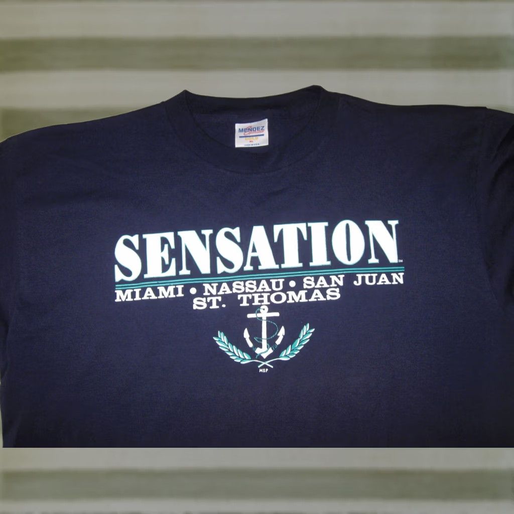 Vintage VINTAGE Mendez Sportswear Carnival Sensation Cruise T-Shirt Men XL Blue 1990s Graphic Print Crew Neck Short Sleeve Cotton Shirt Size US XL / EU 56 / 4 - 1 Thumbnail