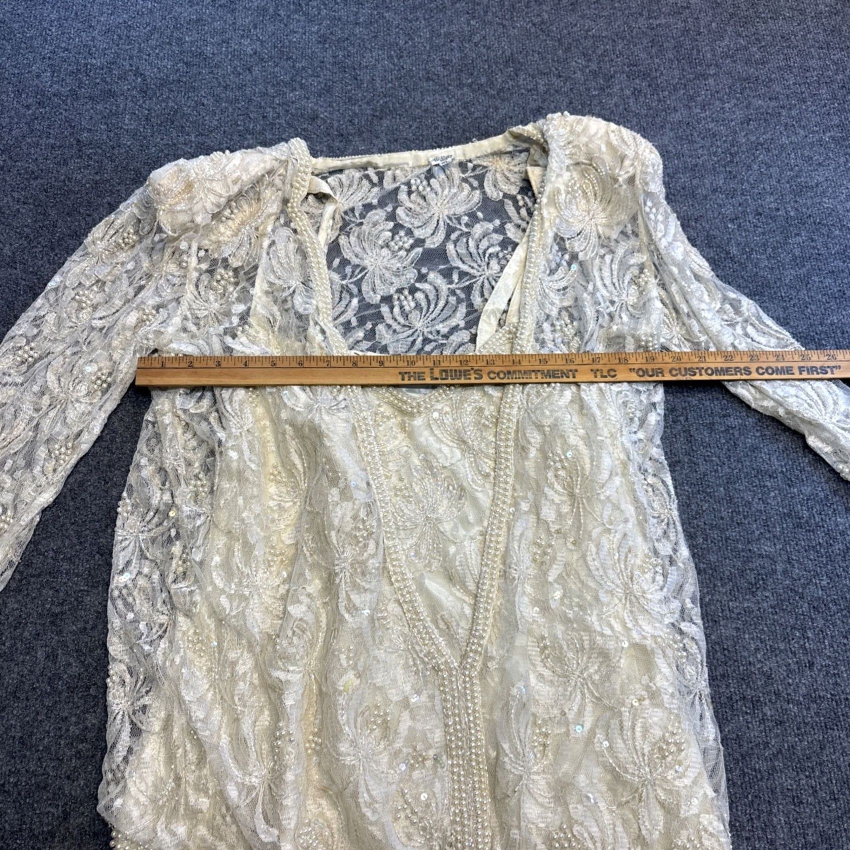 Vintage VINTAGE XL Ivory Lace Beaded Sequin Pearl Long Sleeve Wedding Dress Flapper Handmade Size US XL / EU 56 / 4 - 6 Thumbnail