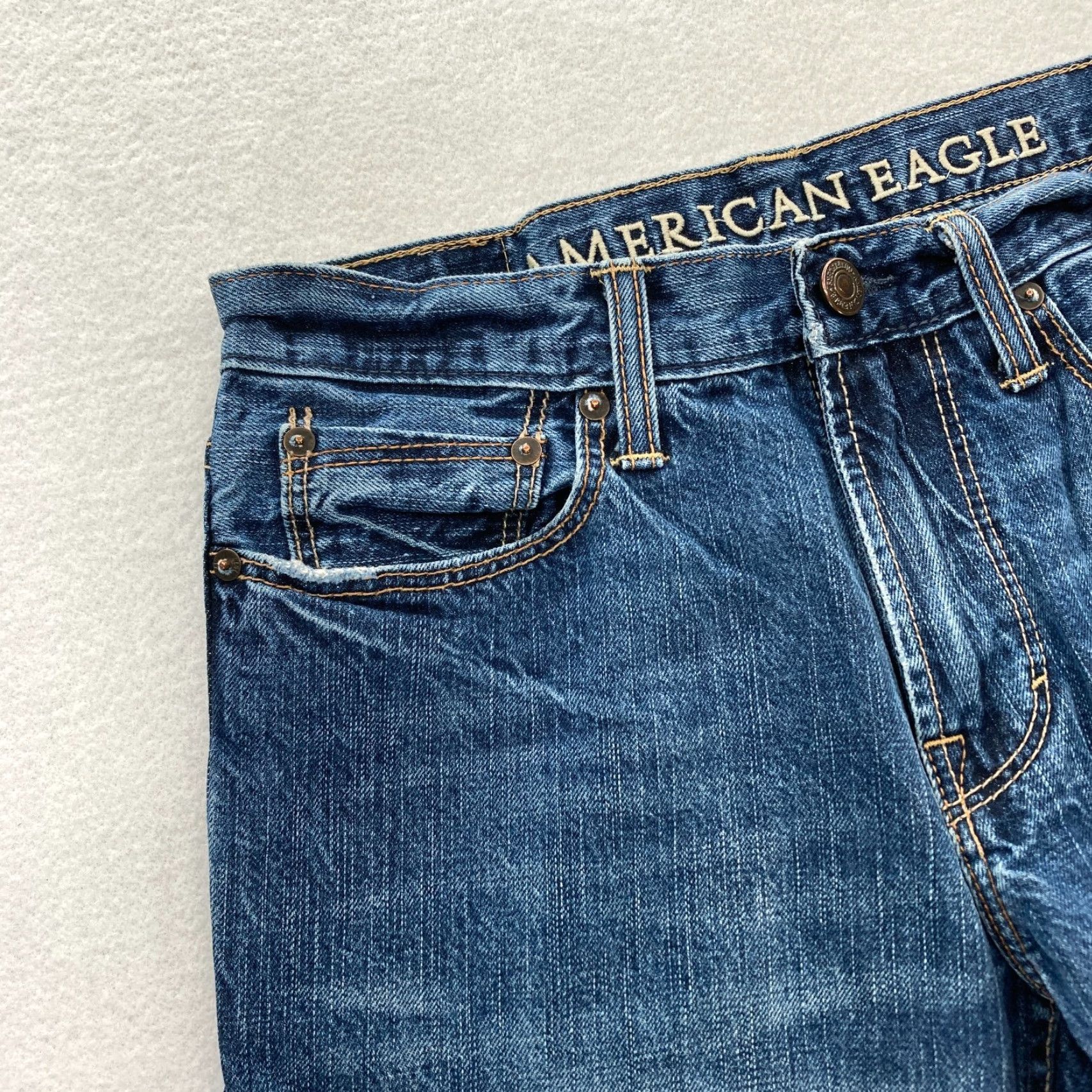 American Eagle Outfitters American Eagle Jeans Mens 29x32 Bootcut Medium Wash Blue Denim Distressed Pants Jeans Size US 29 - 3 Thumbnail