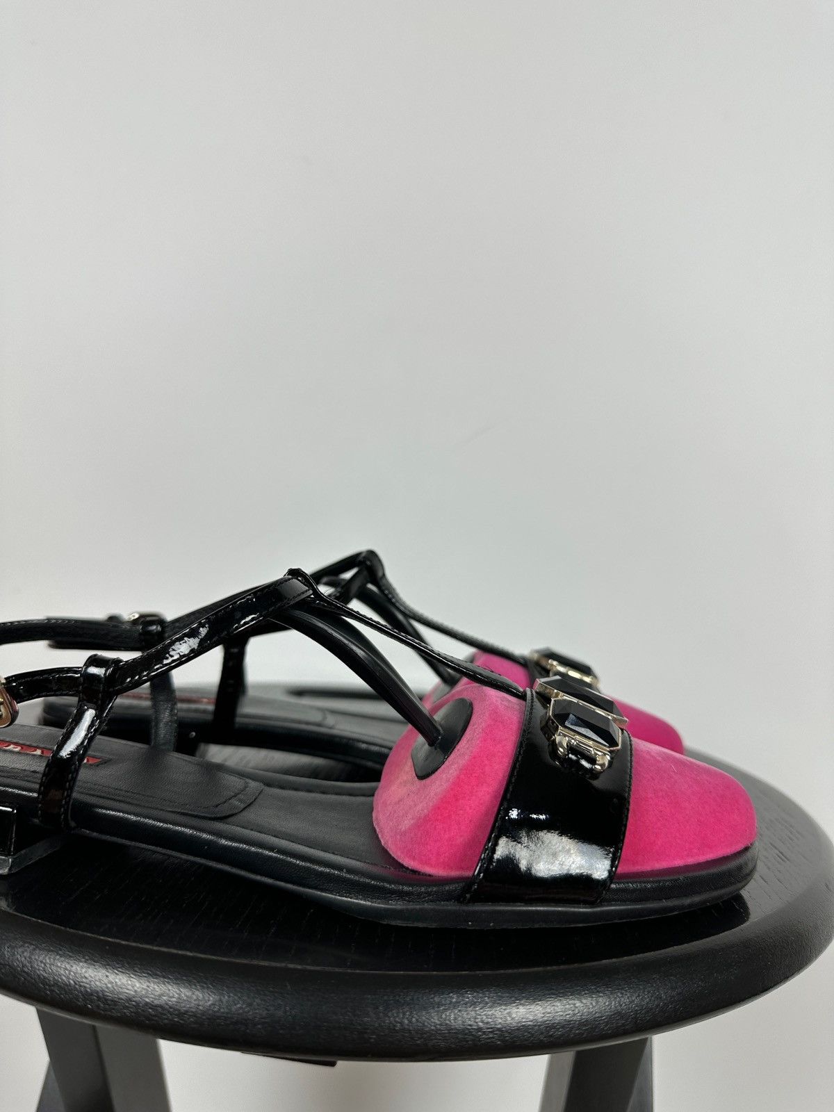 Prada Vintage Prada Crystal Wedge Patent Leather Strappy Sandals Size US 7.5 / IT 37.5 - 16 Thumbnail