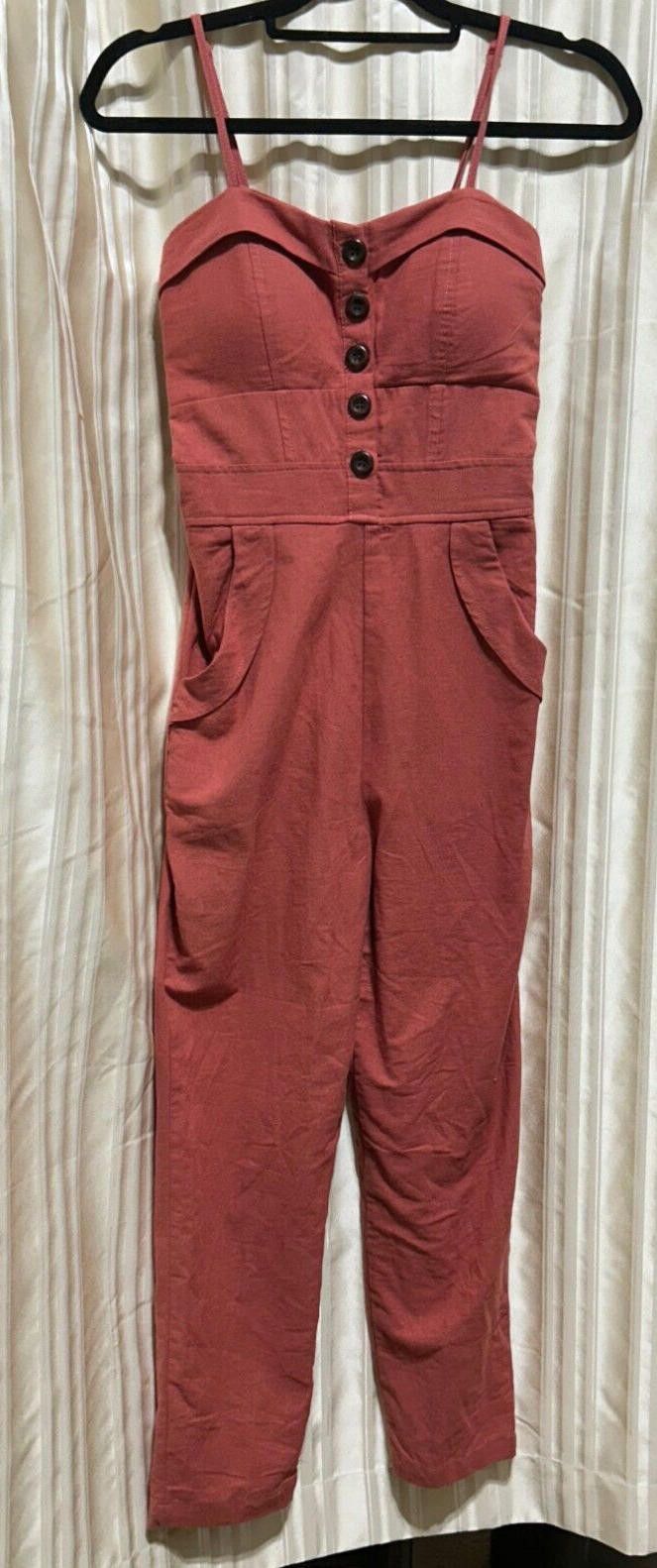 Designer Mind Code Rust Button-Front Jumpsuit with Pockets - Size S Size 28" / US 6 / IT 42 - 1 Thumbnail