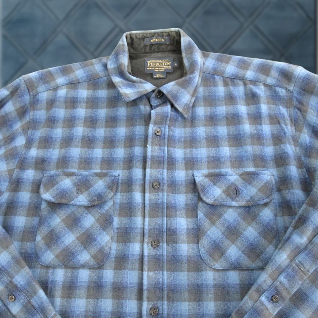 Pendleton Pendleton Shirt Mens Large Blue Plaid Wool Flannel Long Sleeve Button Front Size US L / EU 52-54 / 3 - 1 Thumbnail