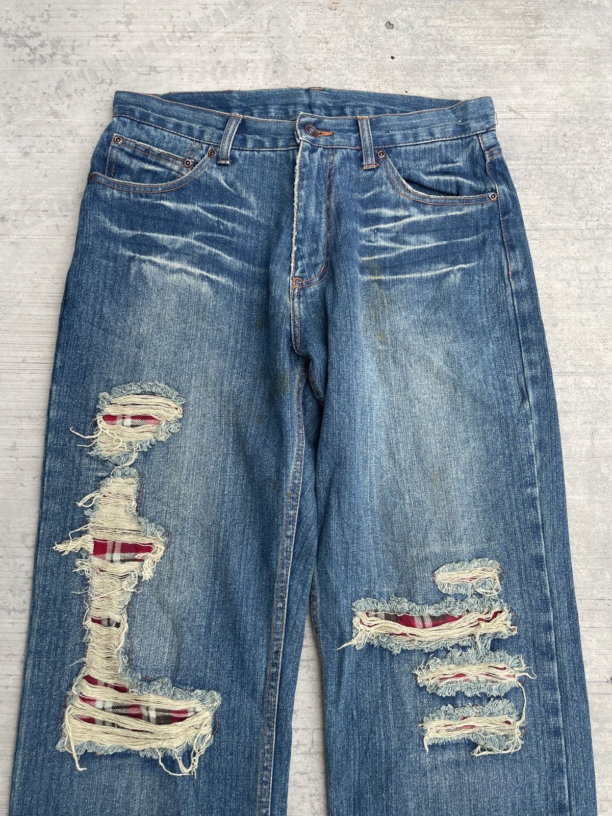 Japanese Brand 2000s japanese nylaus distressed flannel whisker jeans Size US 32 / EU 48 - 3 Thumbnail