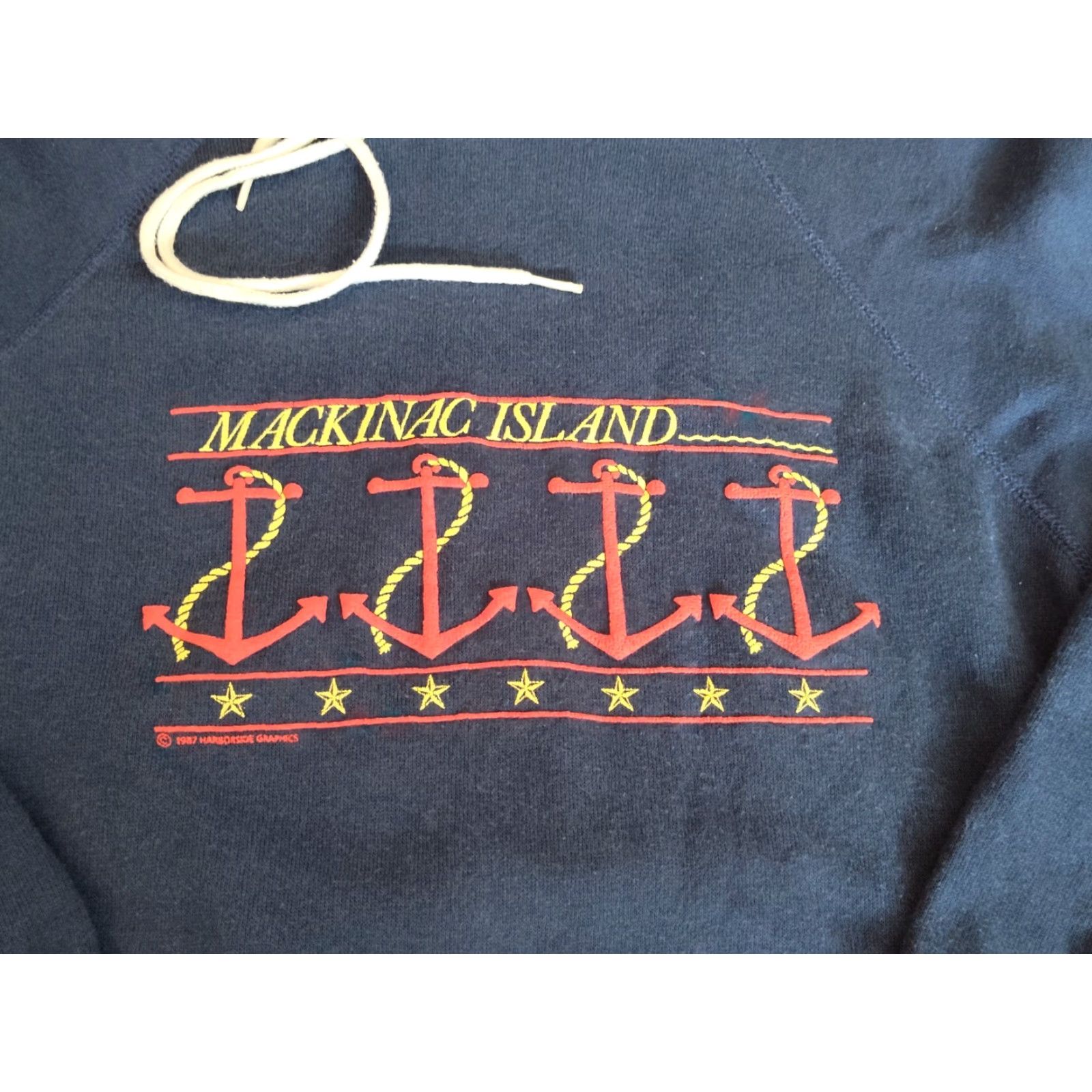 Hanes VINTAGE 80s Hanes Mackinac Island Hoodie Men's Blue Nautical Graphic Puff Print Pullover Size US M / EU 48-50 / 2 - 2 Thumbnail