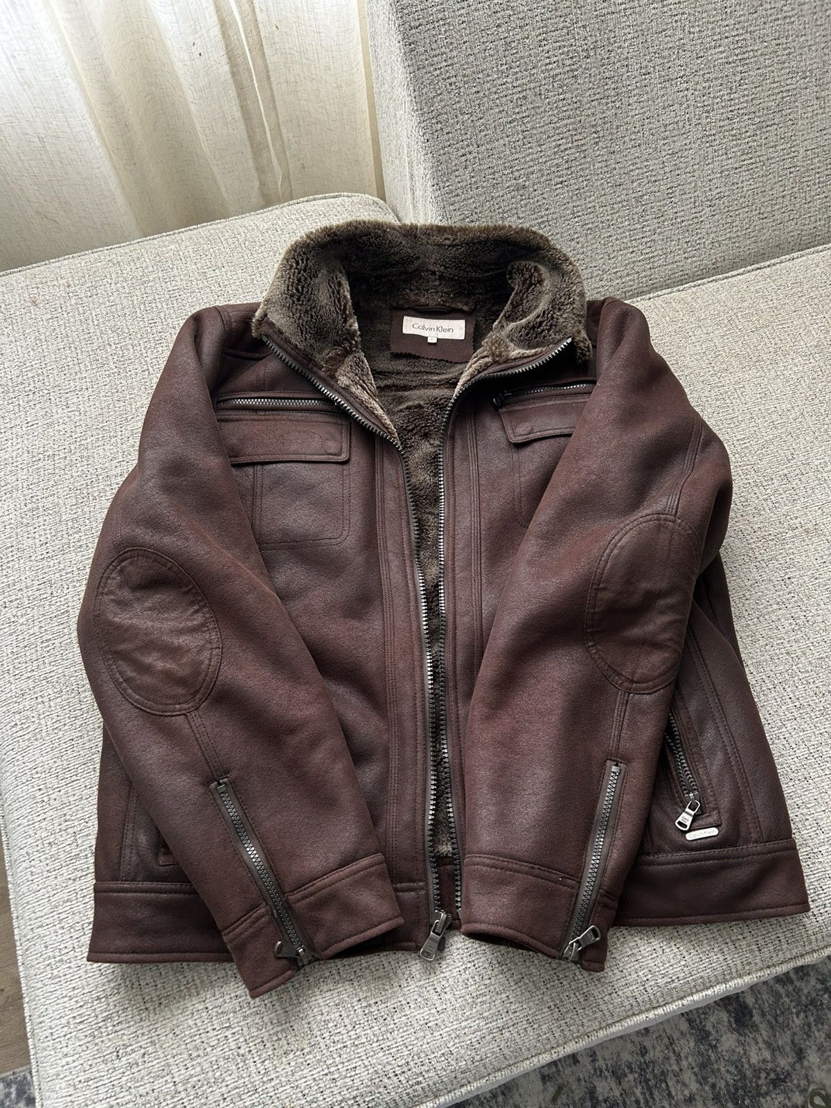 Calvin Klein Fur lined leather jacket Size US XL / EU 56 / 4 - 1 Thumbnail