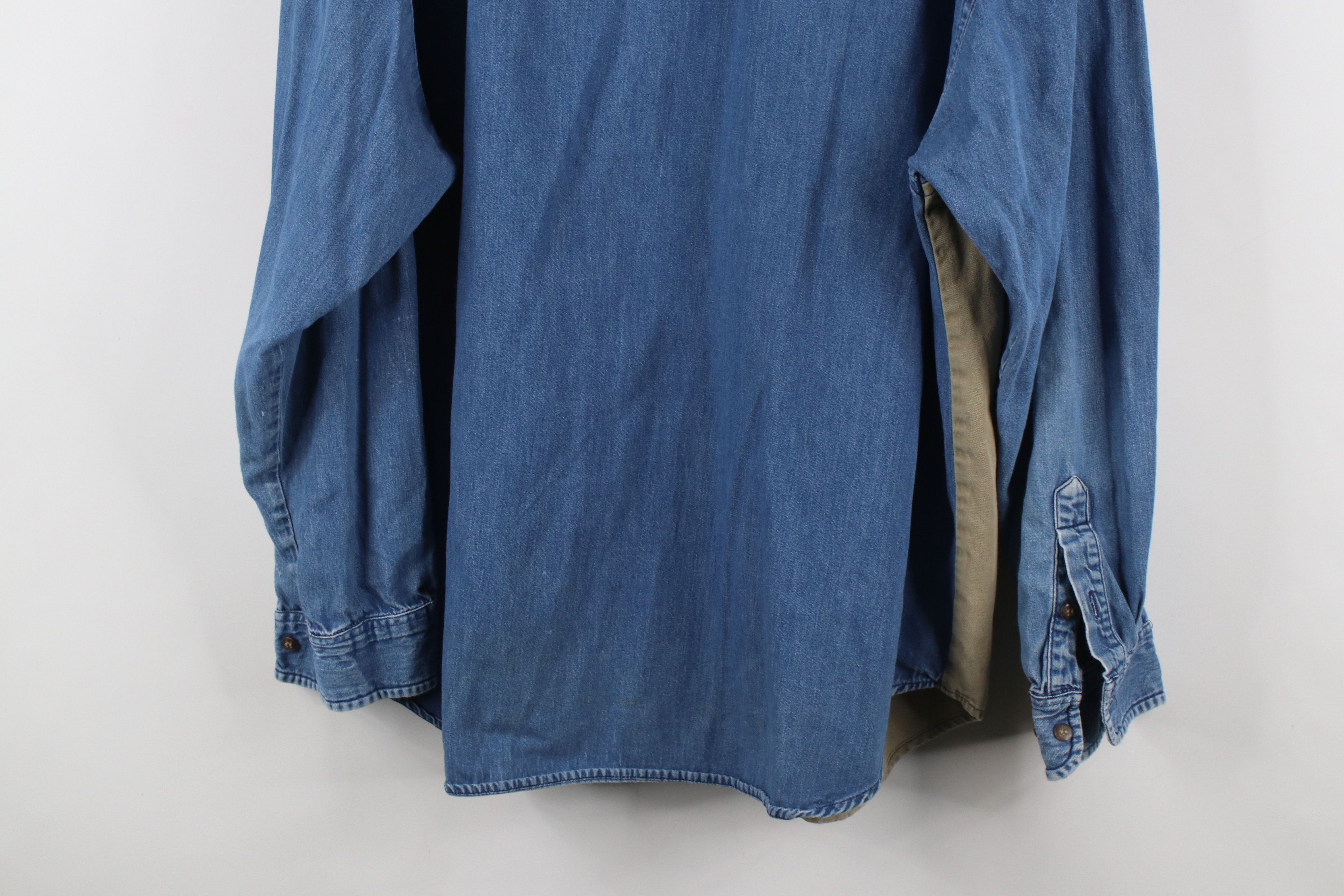 Vintage Vintage 90s Streetwear Block Denim Jean Button Down Shirt Size US XL / EU 56 / 4 - 16 Thumbnail