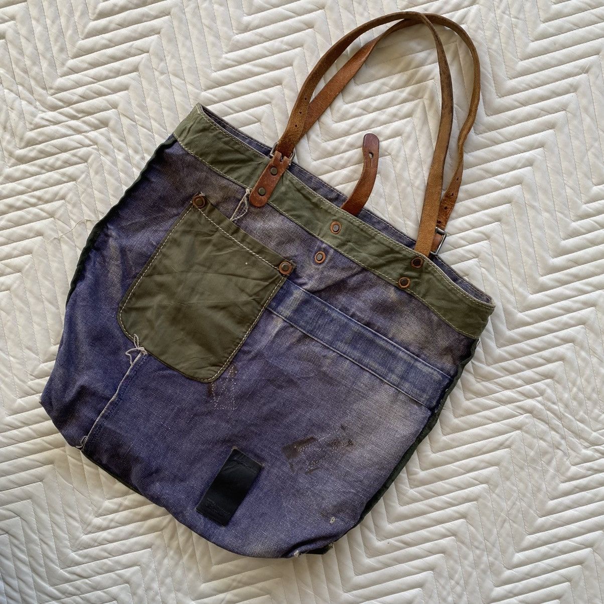 Japanese Brand Custom Made Denim Tote Bag– Vintage Patina Look Size ONE SIZE - 9 Thumbnail