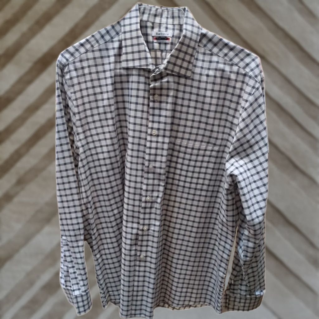 Van Heusen Van Heusen Dress Shirt Men 18 36/37 Regular Flex Collar Long Sleeve Stripe Black Modern Classic Shirt Mens Regular Size 48R - 1 Thumbnail